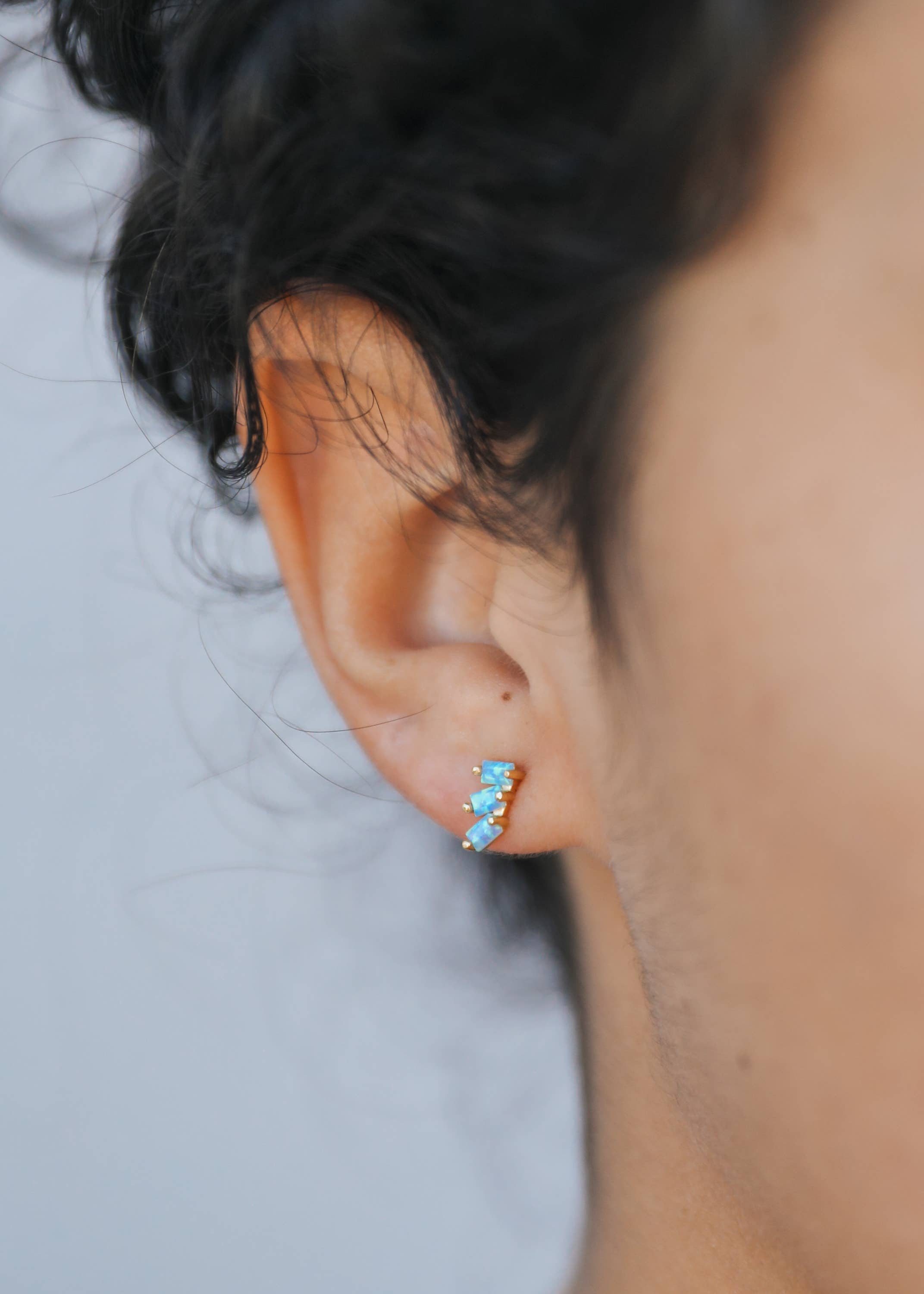 Offset Trio Fire Opal Earrings