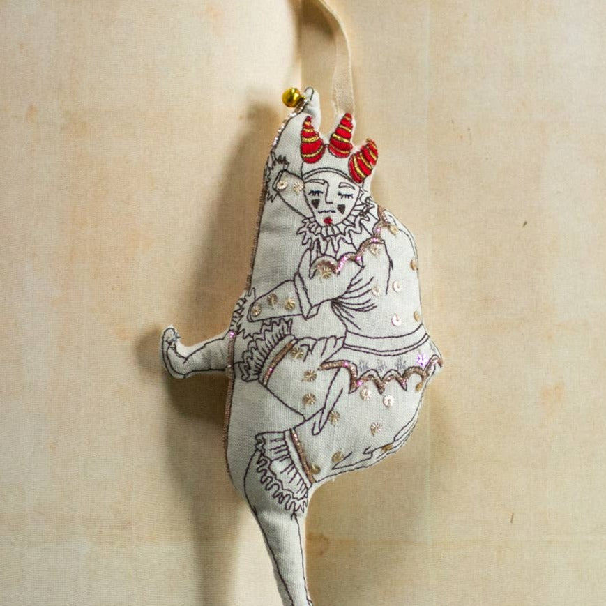 Dancing Jester Ornament - Cotton-filled Art Doll