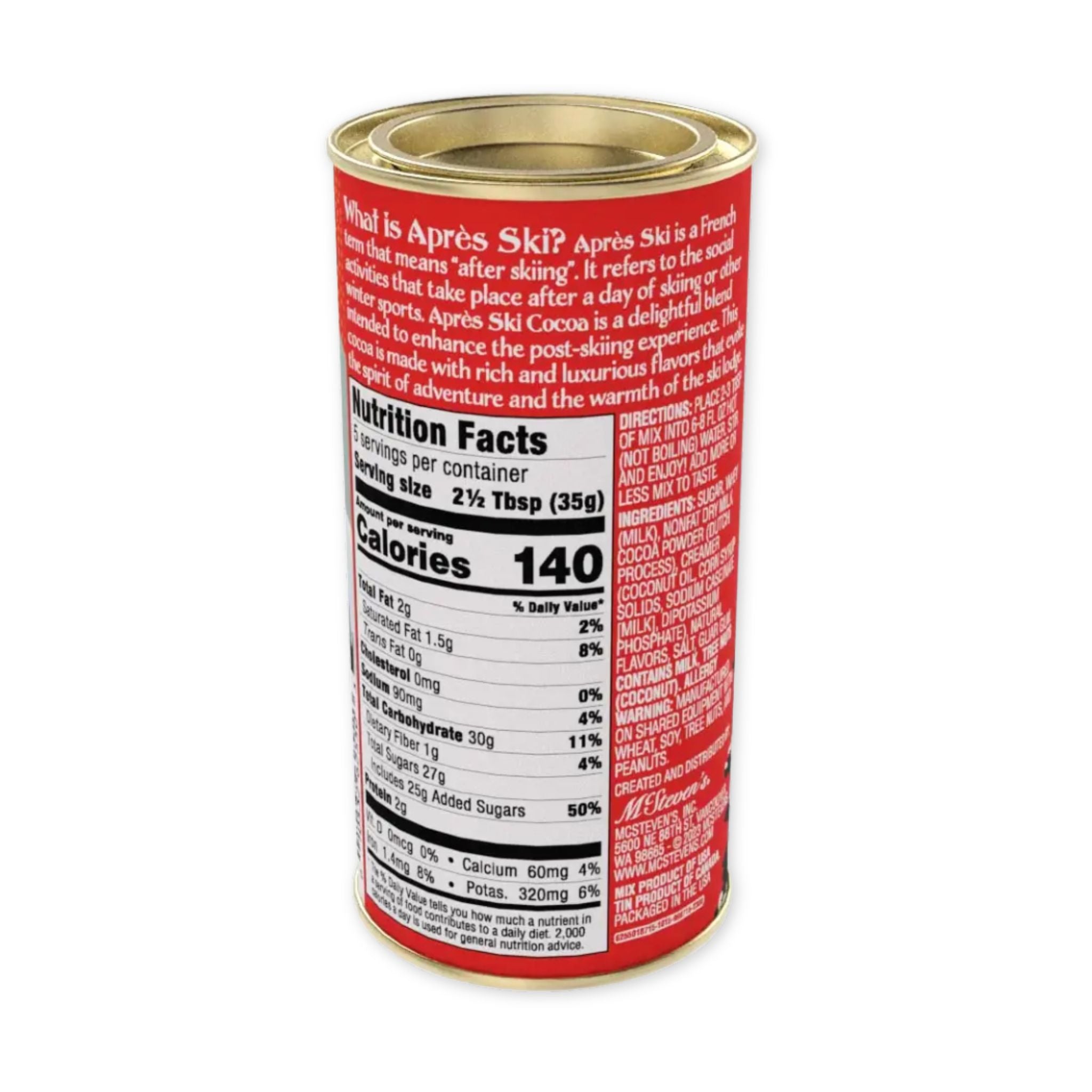 Red canister with nutritional label on a white background