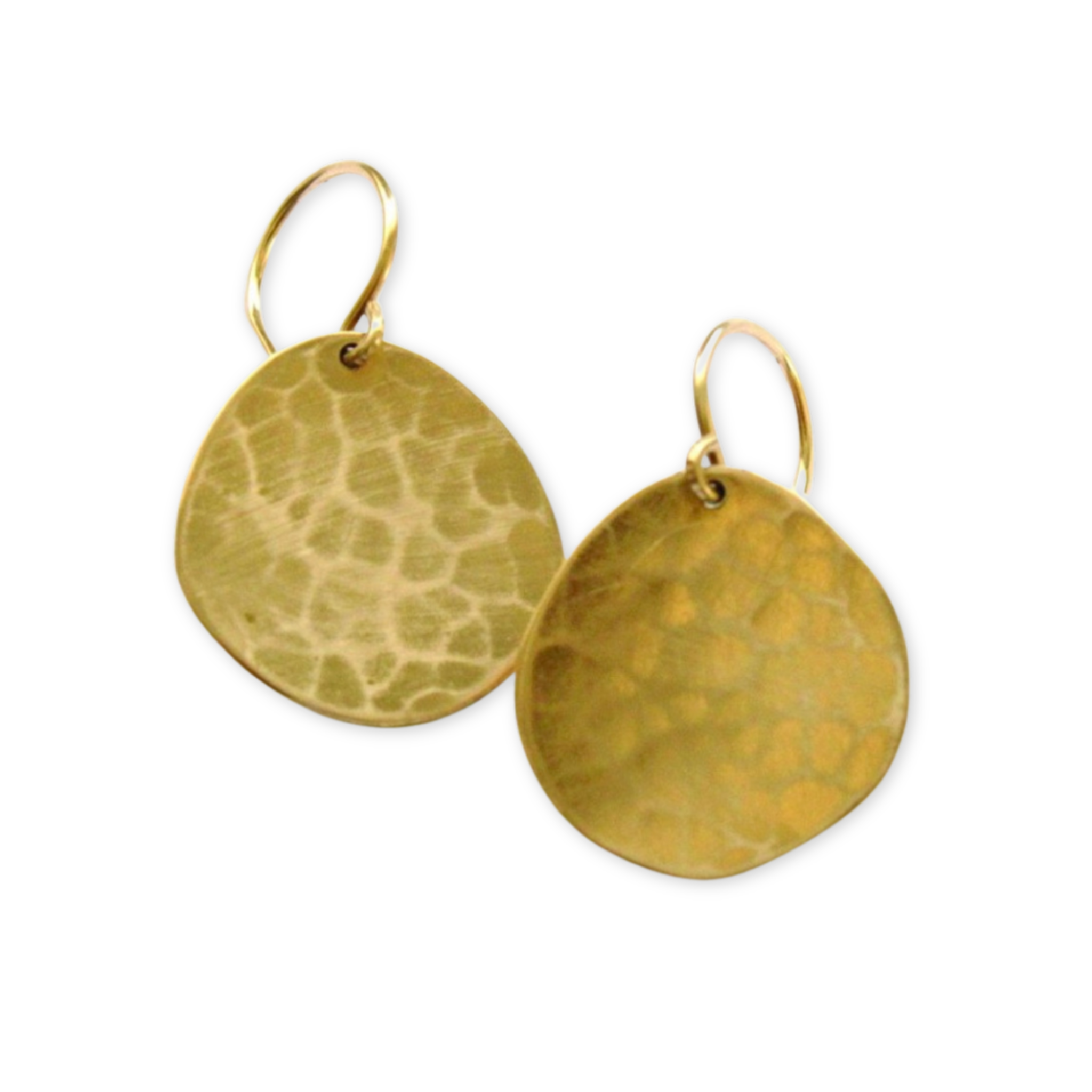 hand cut hammered organic disc shaped earrings