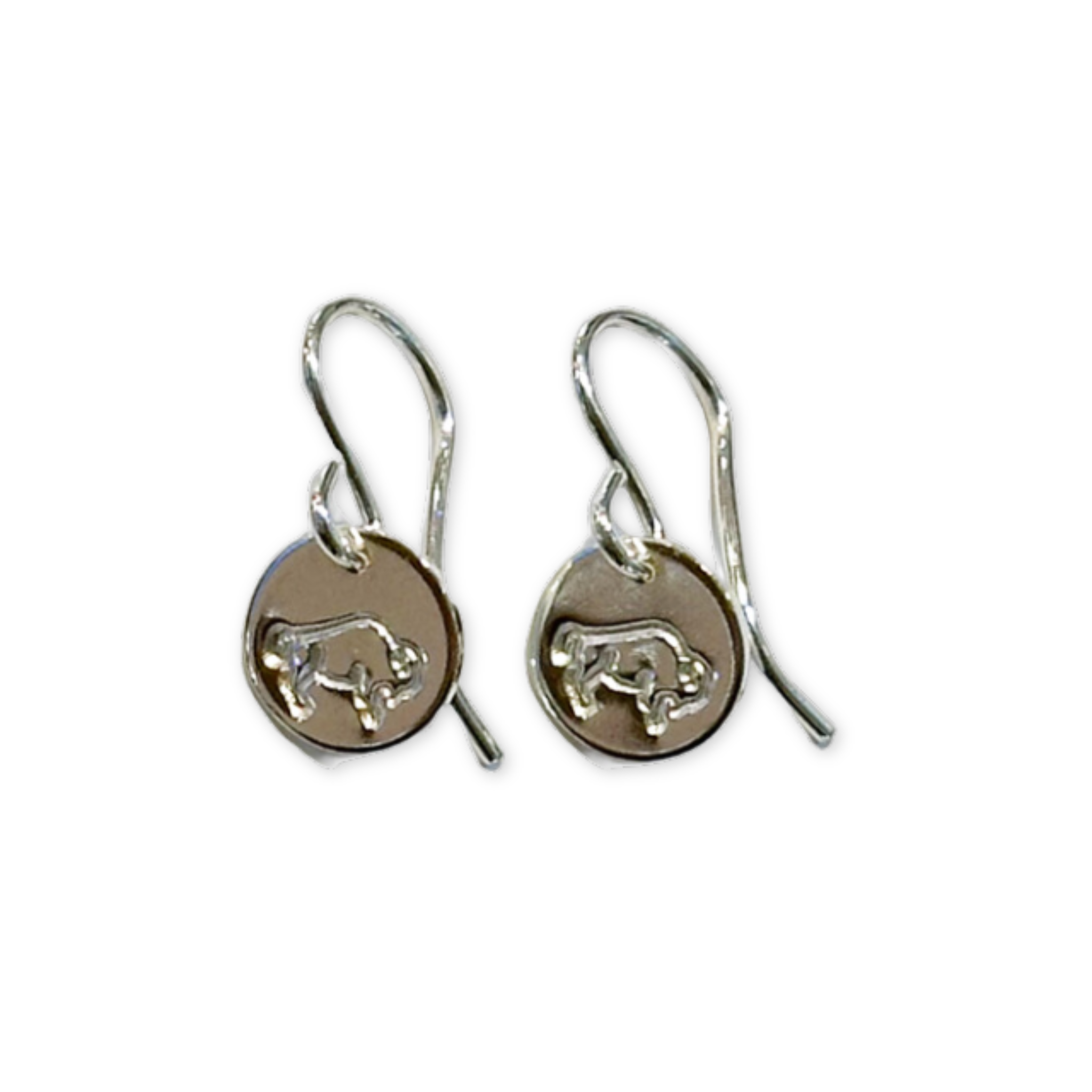 small silver disc earrings with a hand stamped bison