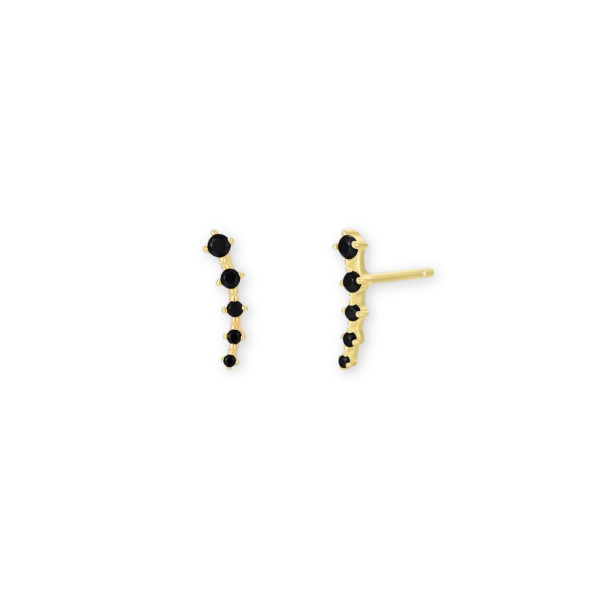 Crawler studs with black stones and gold rim.