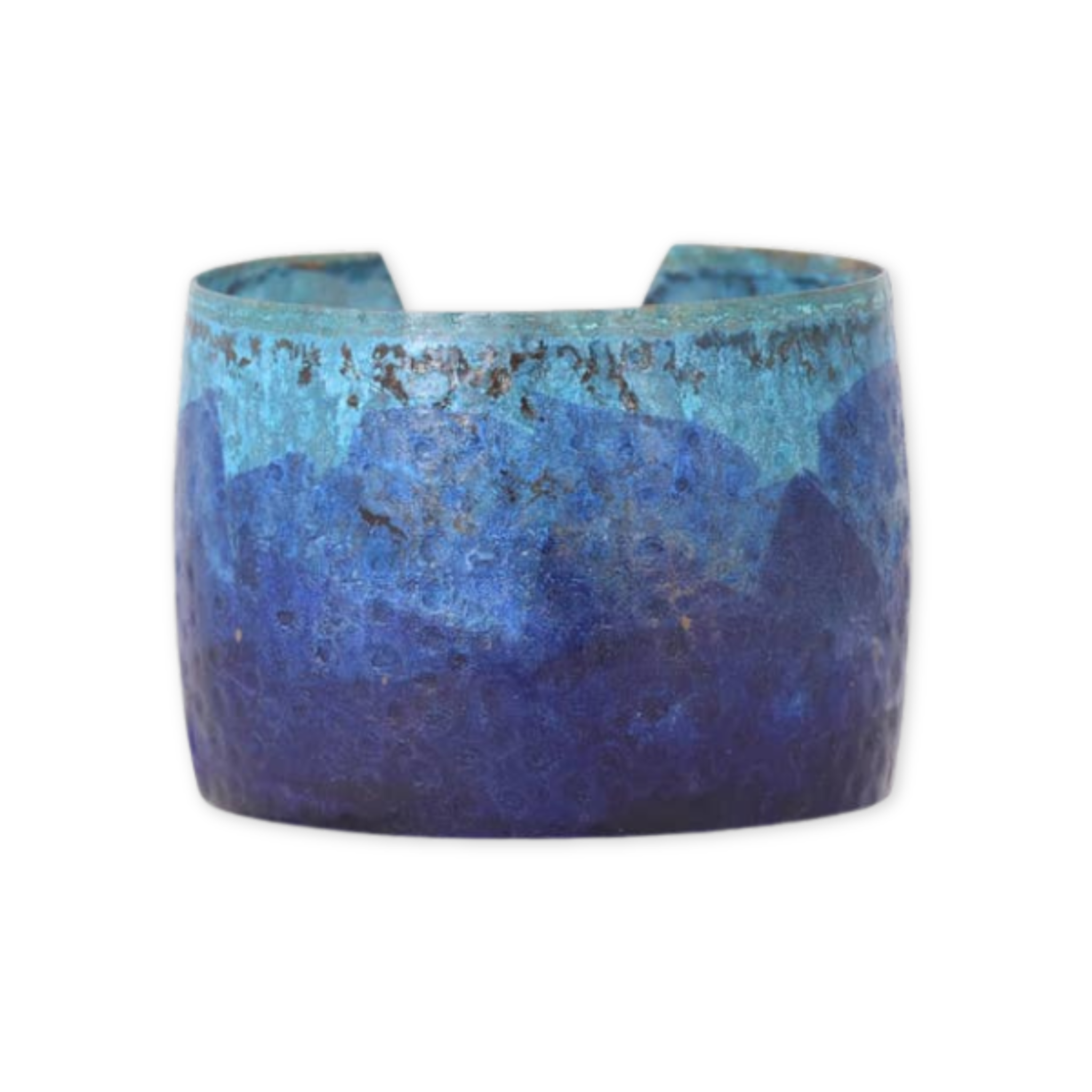 thick cuff bracelet with blue shades and patina
