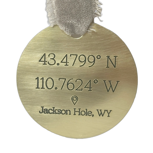Brass Jackson Hole Coordinates Ornament