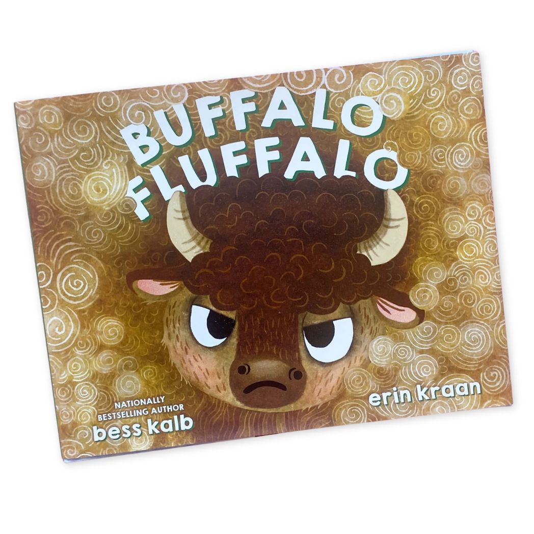 Book cover of 'Buffalo Fluffalc' with a cartoon buffalo illustration on a brown background.