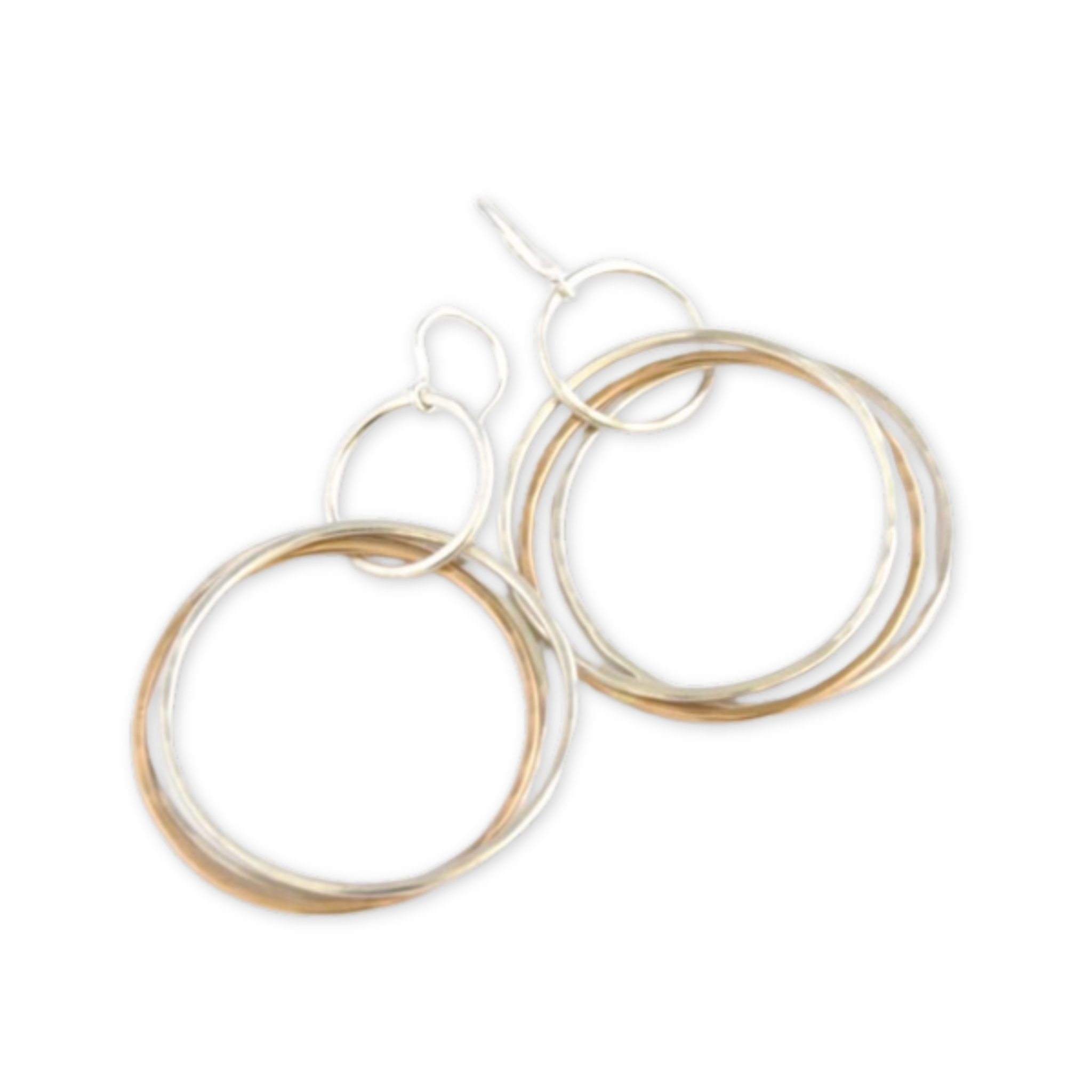 pair of earrings with a group of three hammered hoops hanging on a smaller hoop
