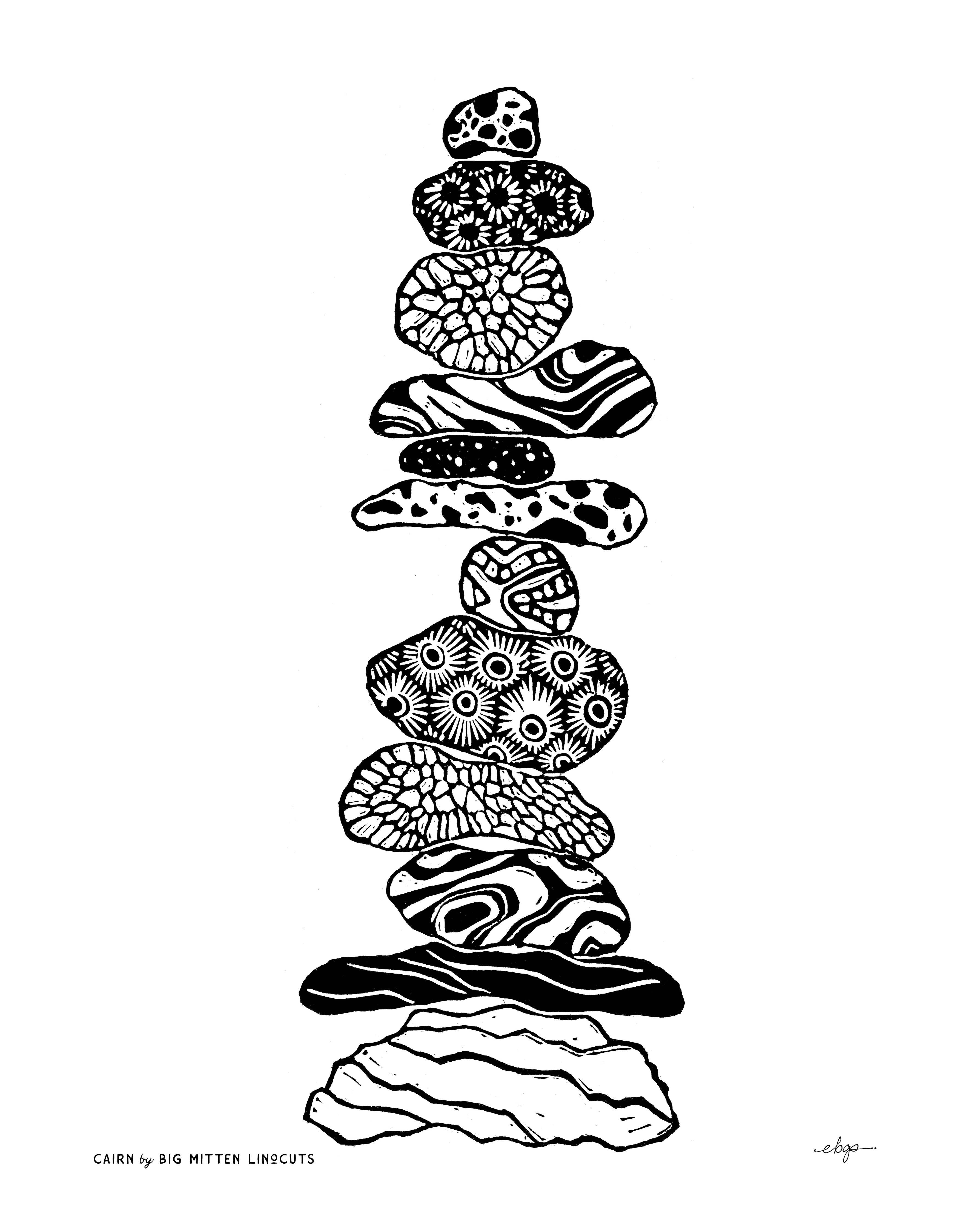 Funky Print Rocks stacked in a tower