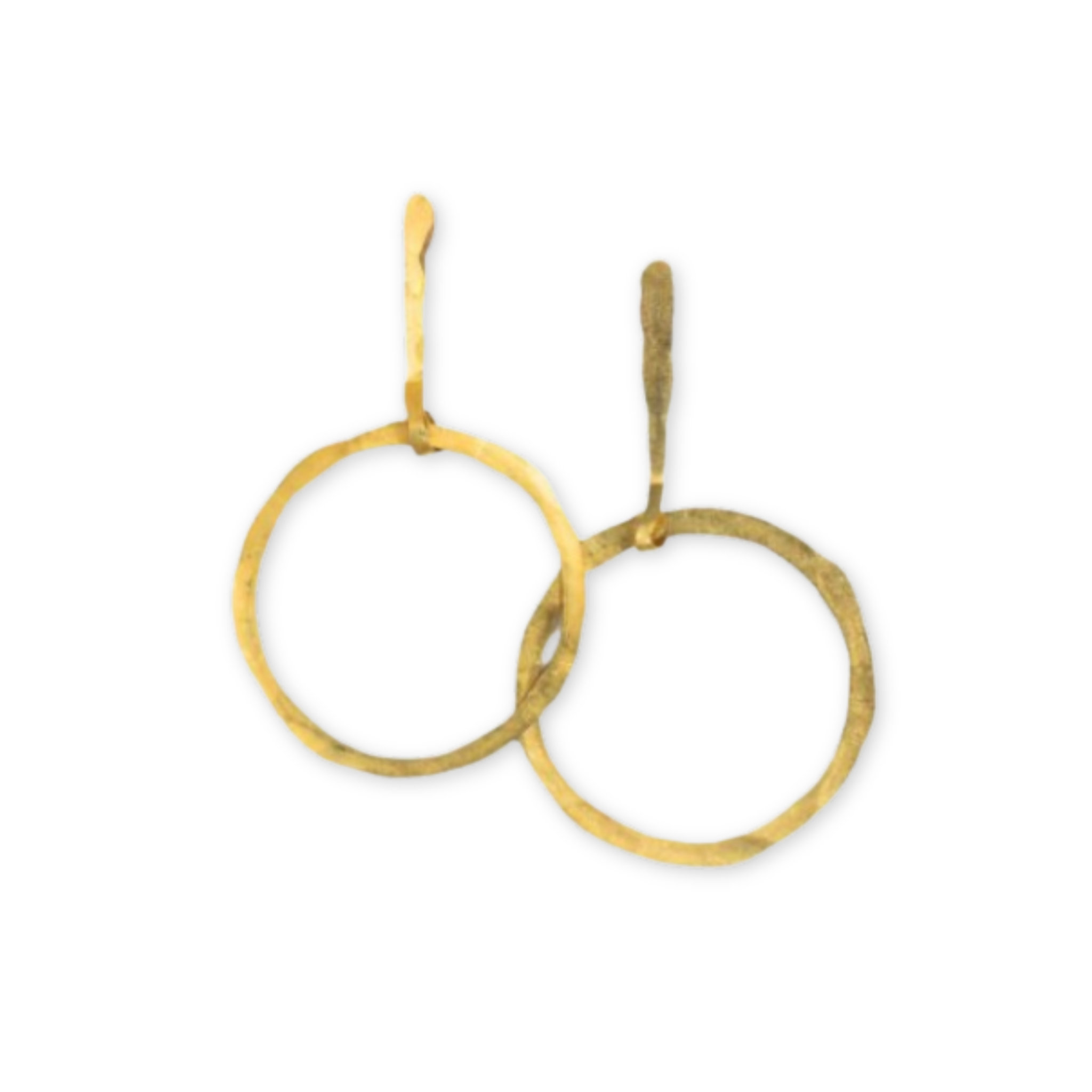 hammered post earrings with a textured circles hanging from a thin stick