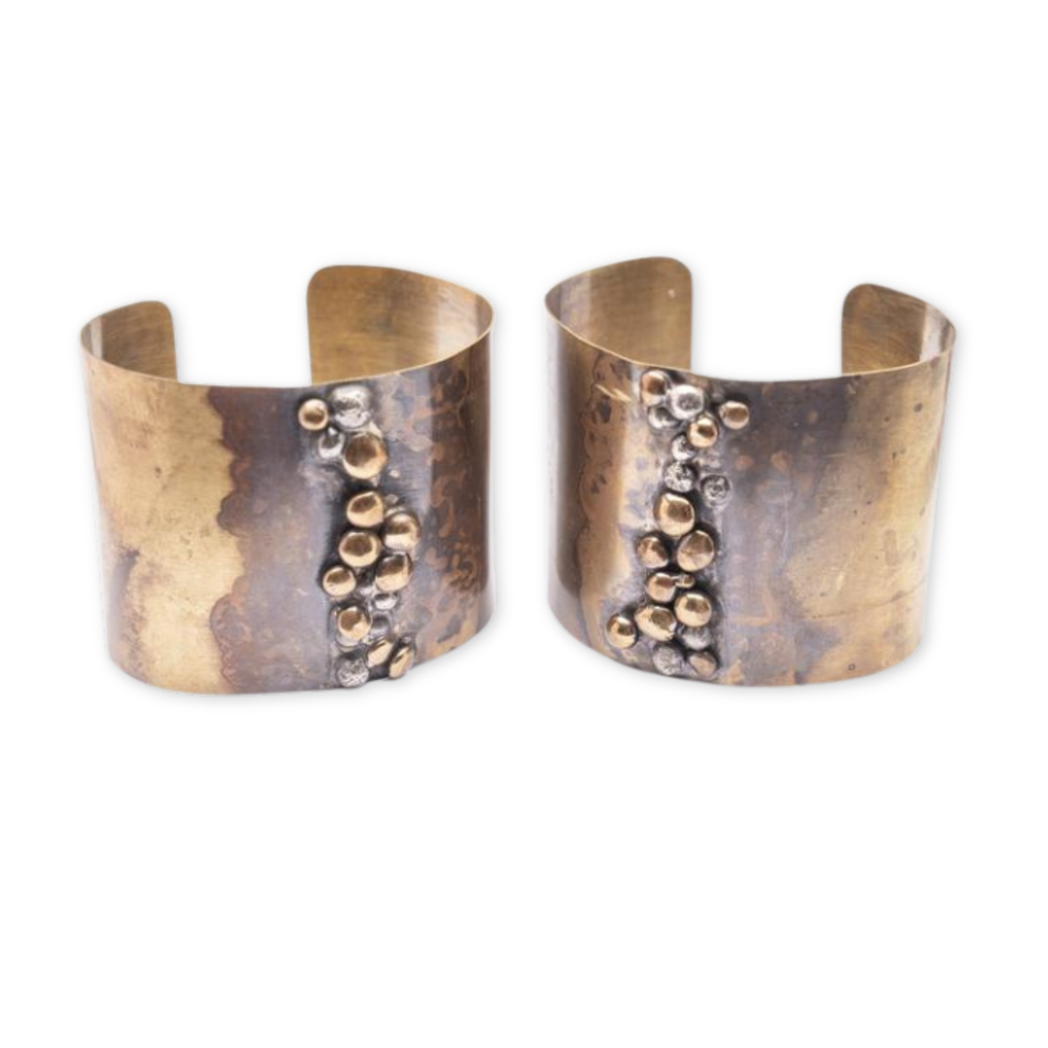 large patina ombre cuff with a cluster of small brass pebbles