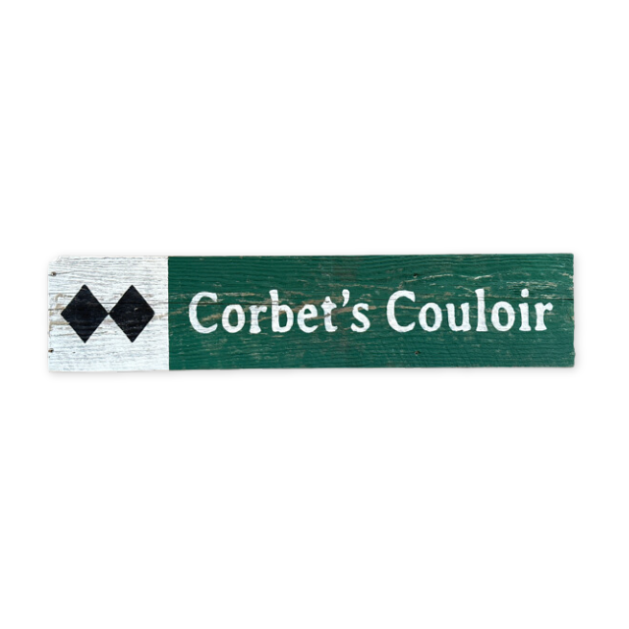 wooden vintage inspired expert ski run sign with corbets couloir printed on it