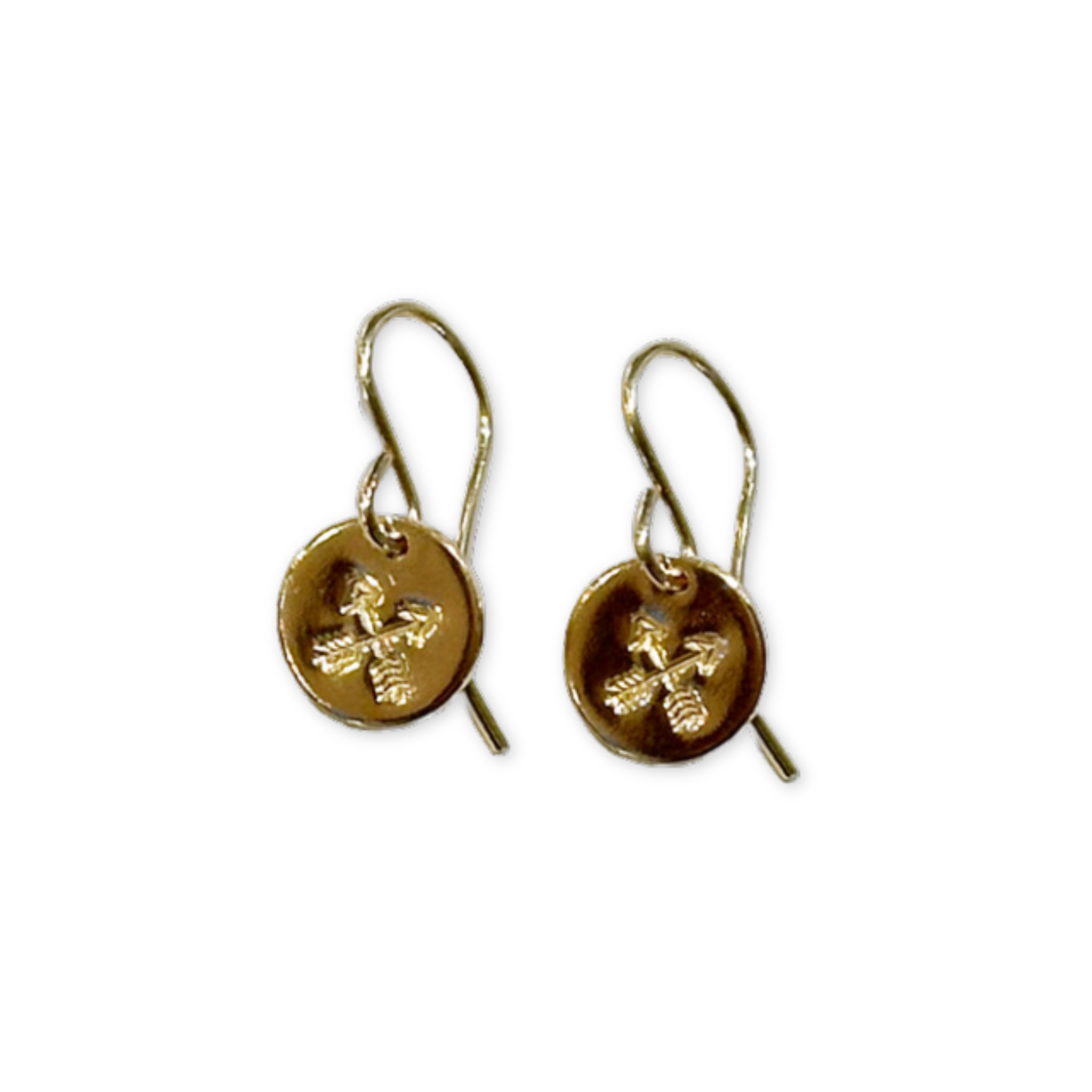 small dangle earrings with stamped crossed arrows
