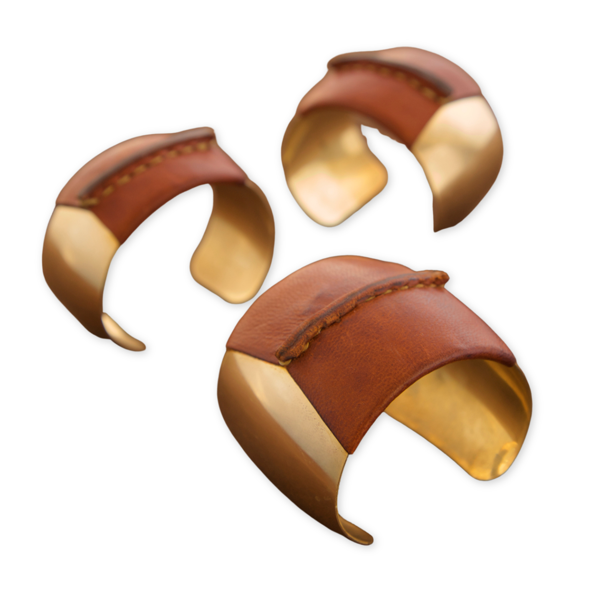 Domed Brass Leather Cuff