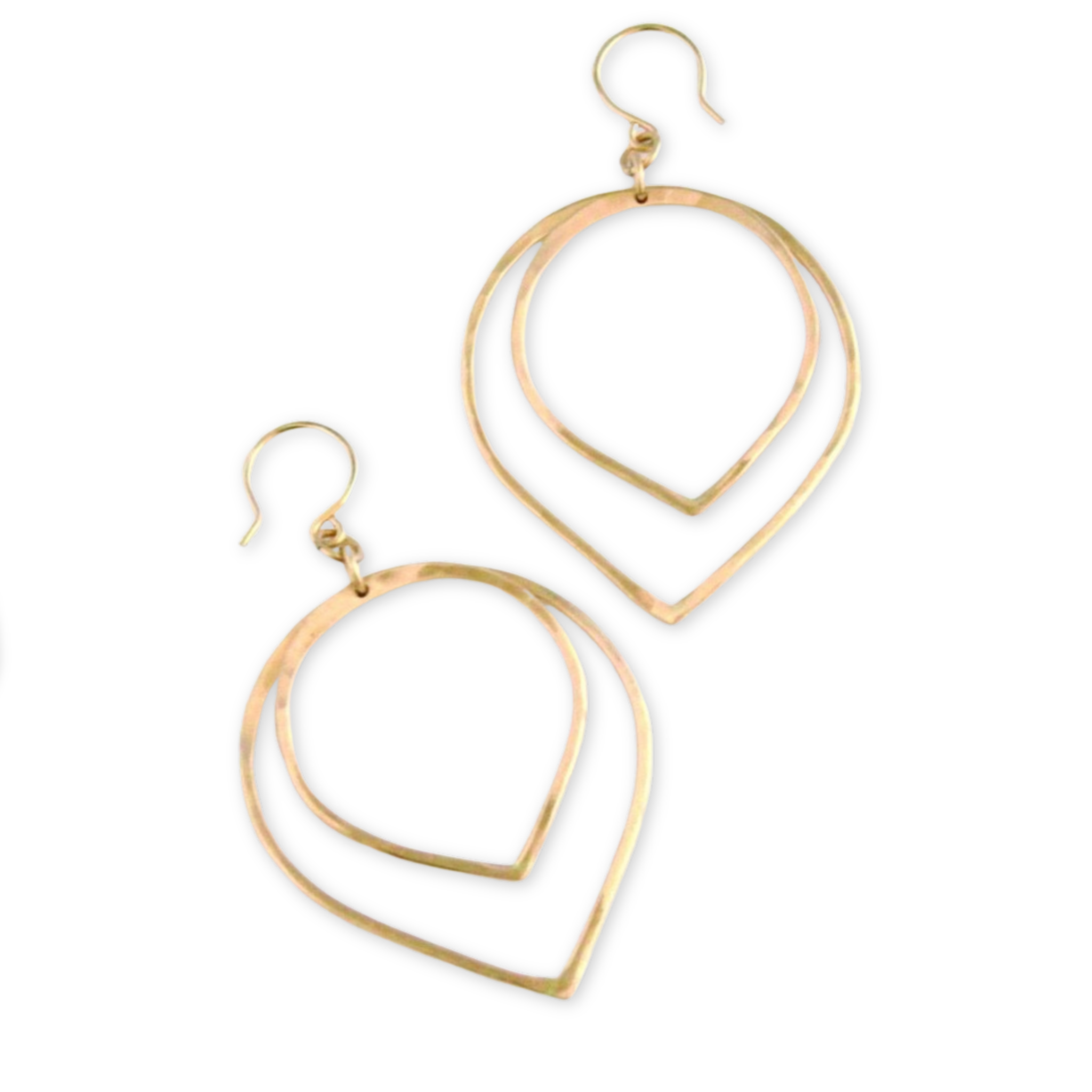 leaf inspired open nesting hoop earrings hanging from ear wires