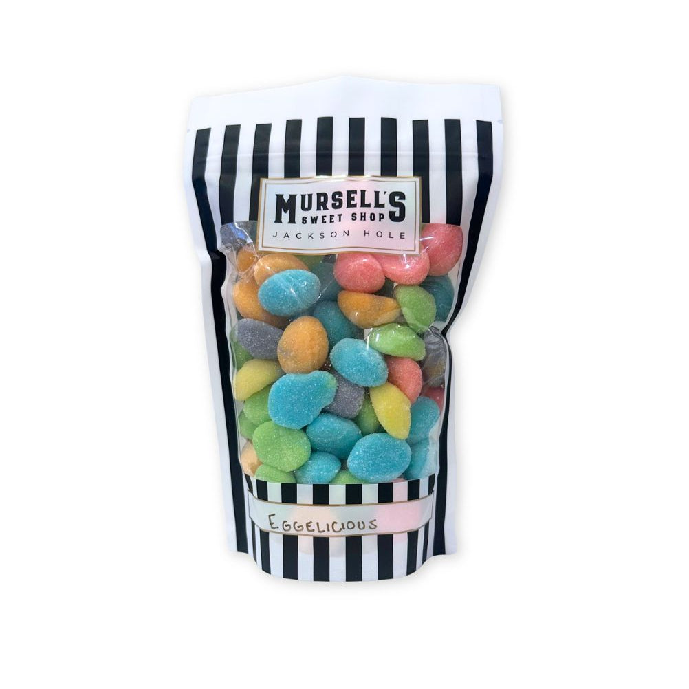 A bag of Mursell's Sweet Shop, Eggelicious gummi eggs.