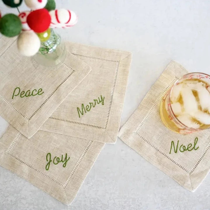 Festive Word Linen Coasters