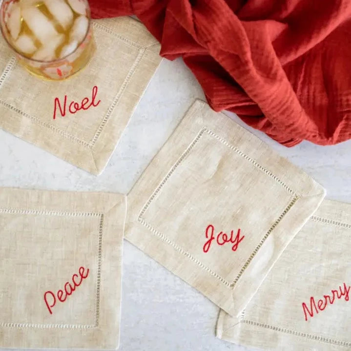 Festive Word Linen Coasters
