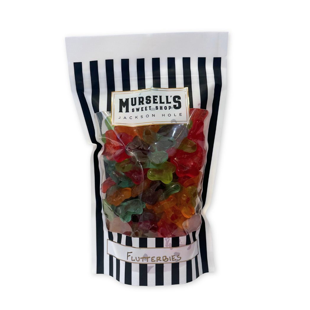 A bag of Mursell's Sweet Shop mini gummi butterflies.