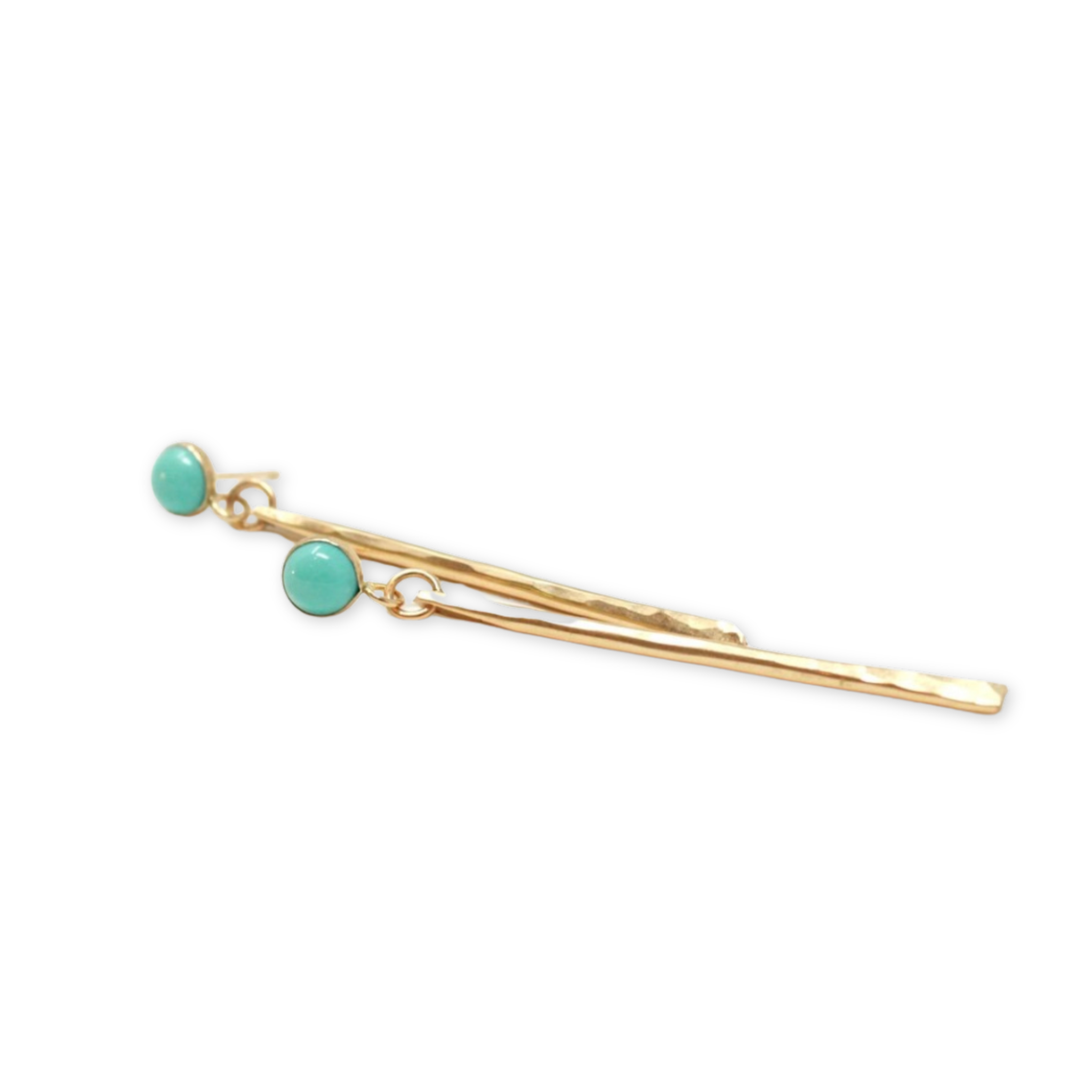 mexican turquoise stone stud earrings with hanging hammered metal sticks
