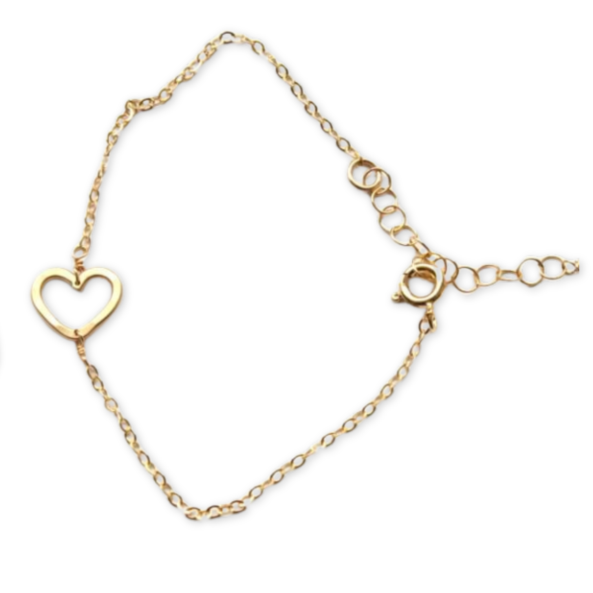 adjustable chain bracelet with a sideways hammered heart charm
