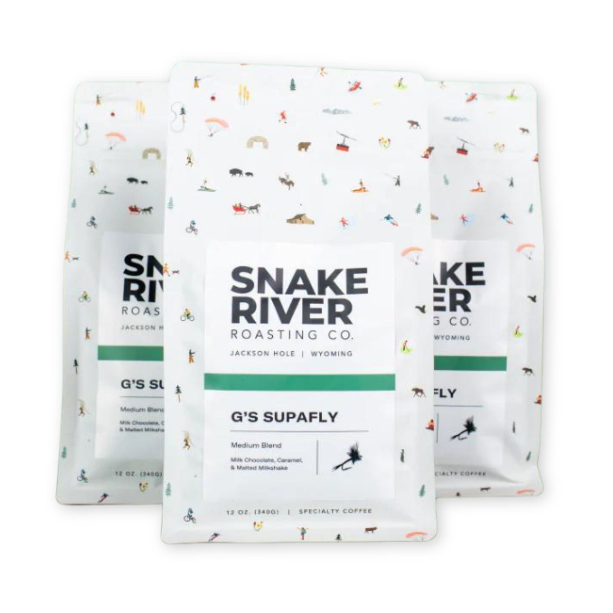 Group of coffee bags from Snake River Roasting