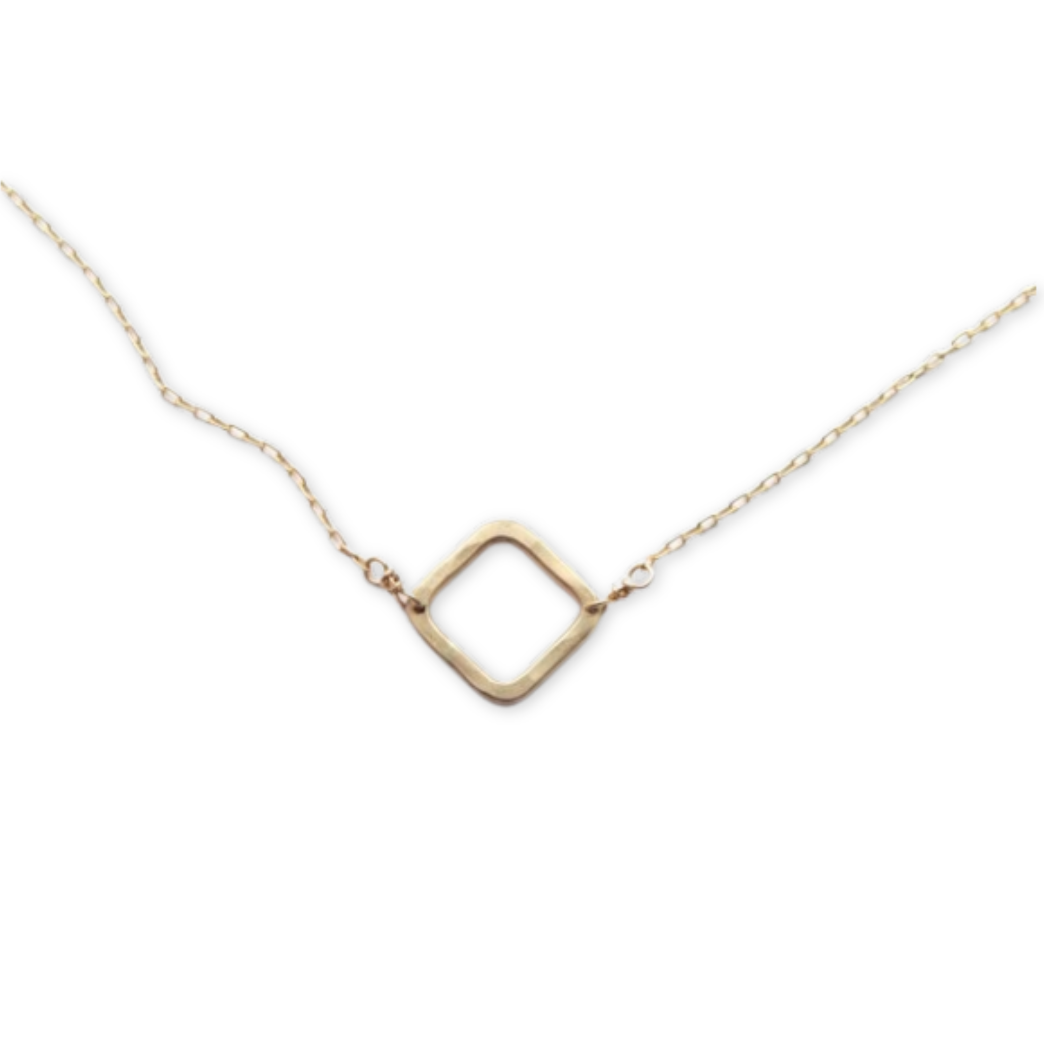 necklace with a hammered diamond shaped pendant