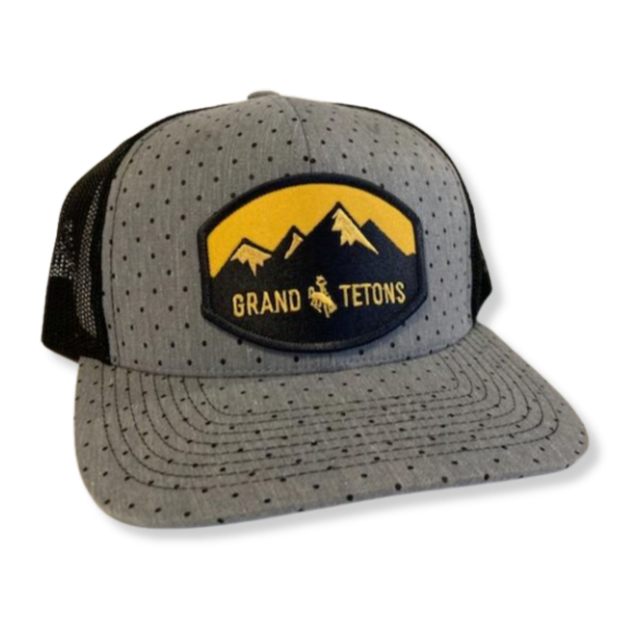 Light Grey and Black Polka Dot Grand Tetons Patch Hat