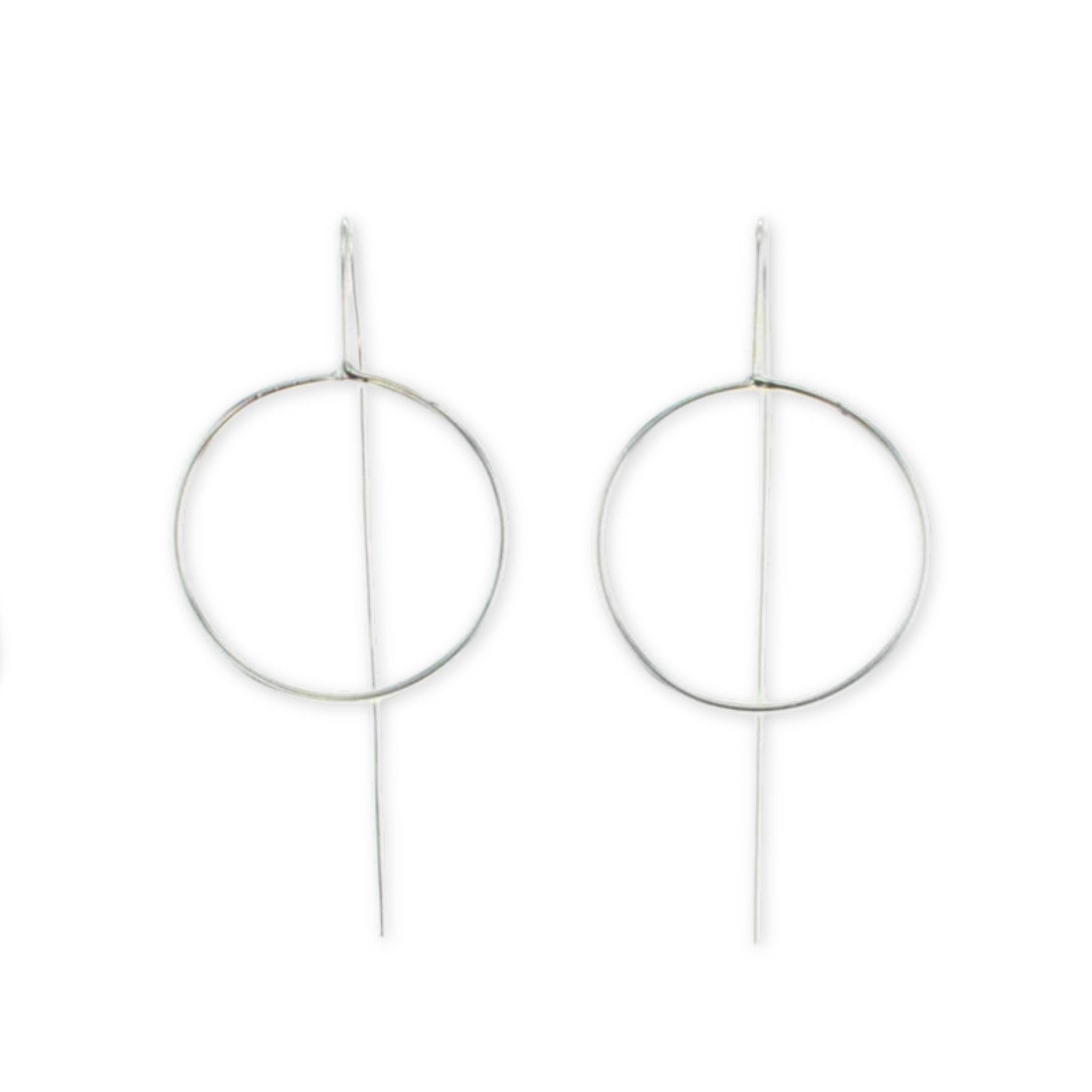 long threader earrings with hanging thin open circles