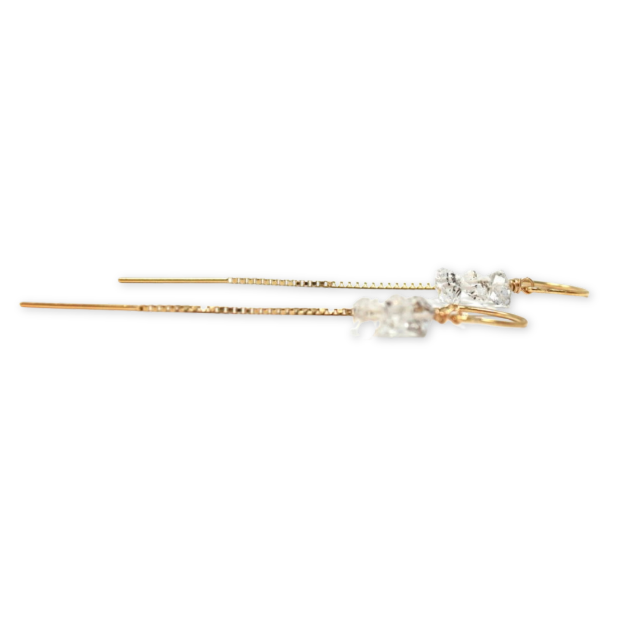 threader earrings with three herkimer diamonds