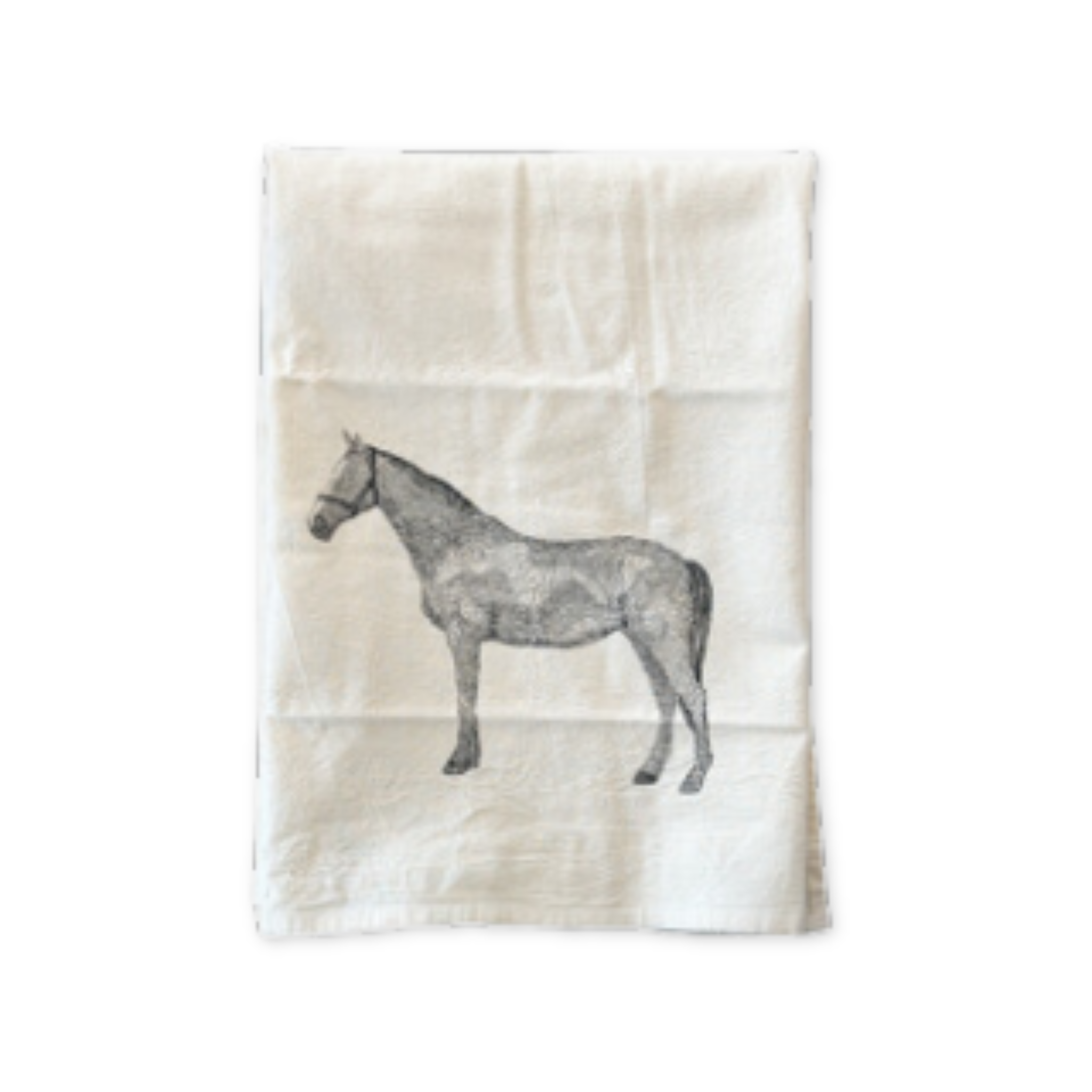 flour sack cotton tea towel featuring a screen printed horse design