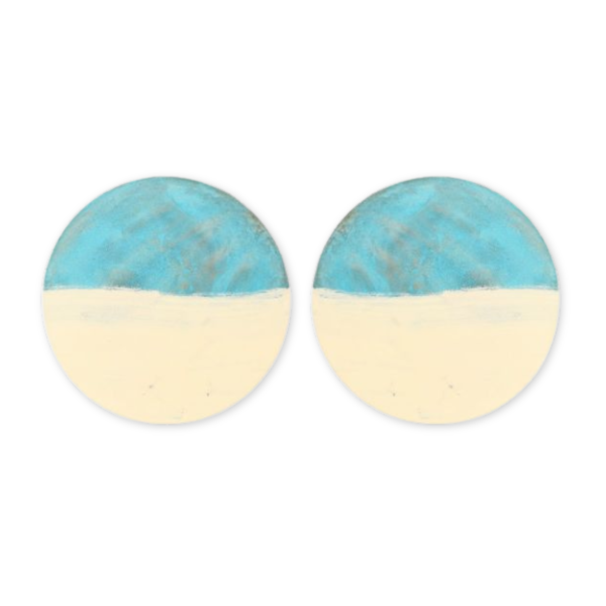 blue and cream hand painted brass post earrings