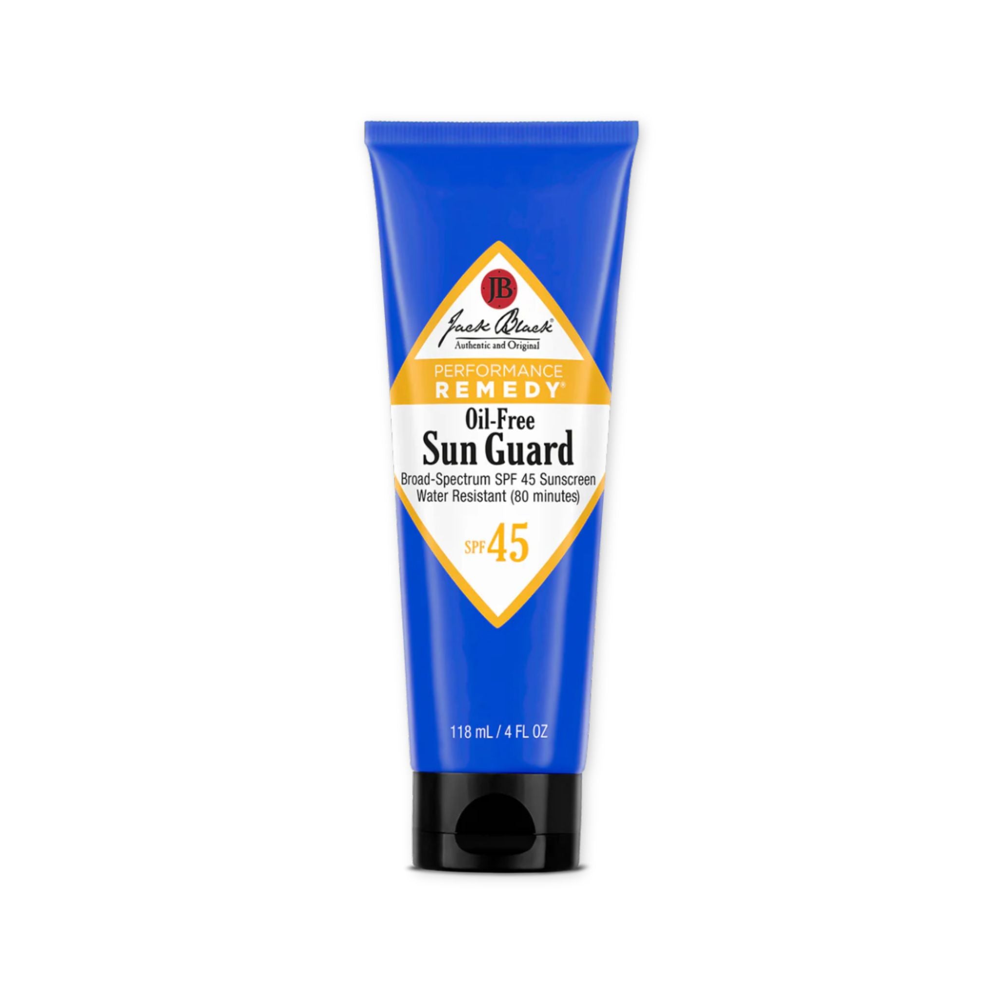 Tube of Jack Black Oil-Free Sun Guard sunscreen on a white background