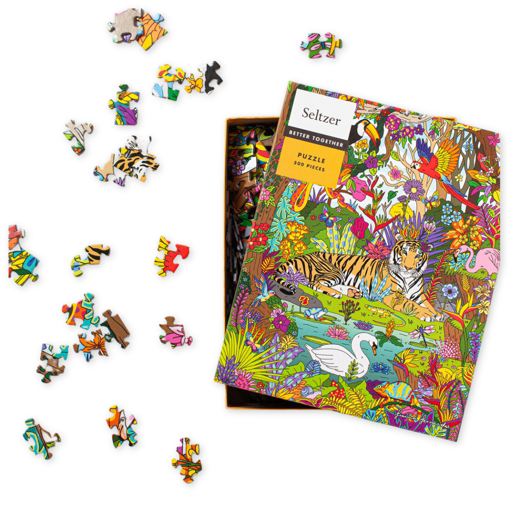 five hundred piece puzzle featuring a colorful jungle scene