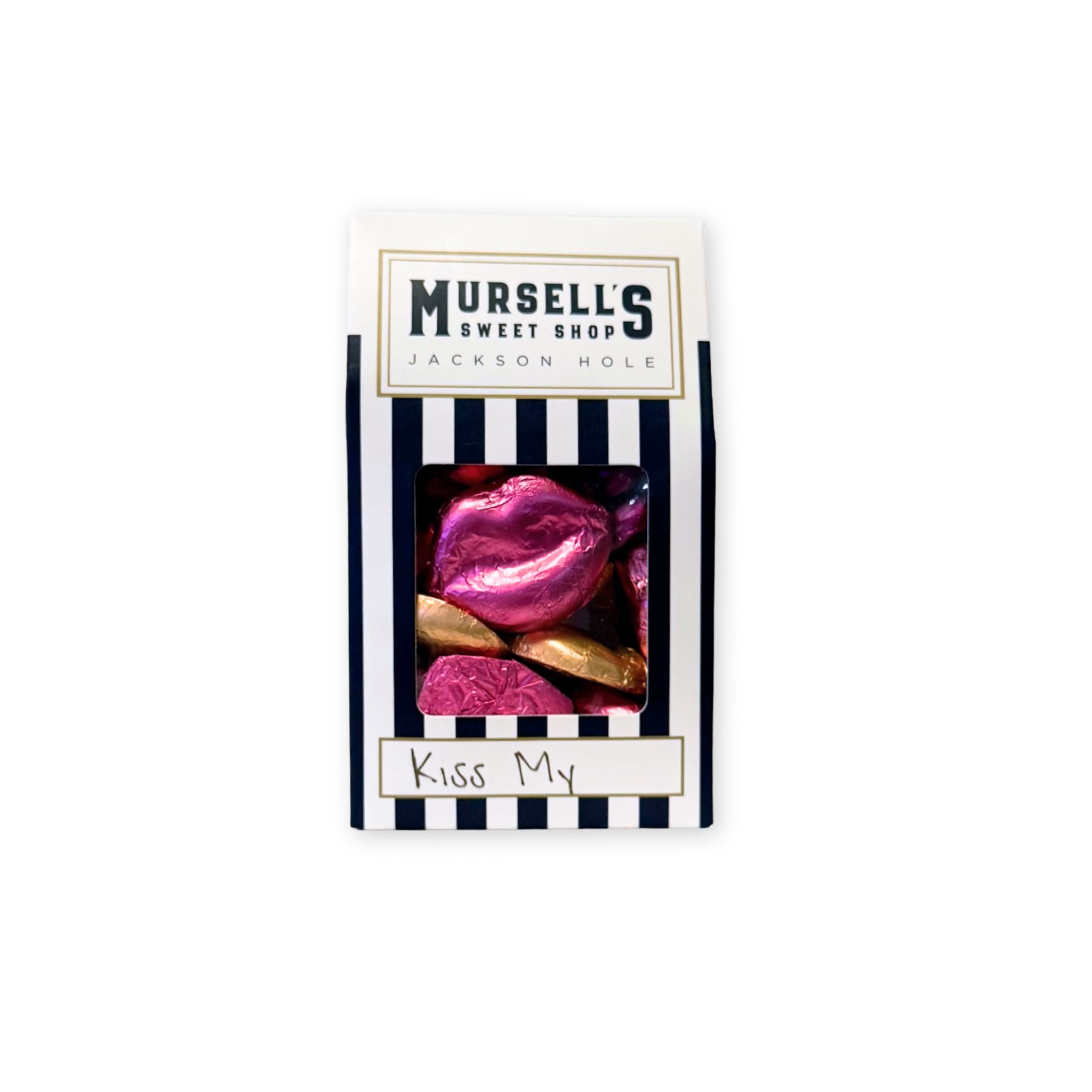 Box of chocolate lips with colored foil.