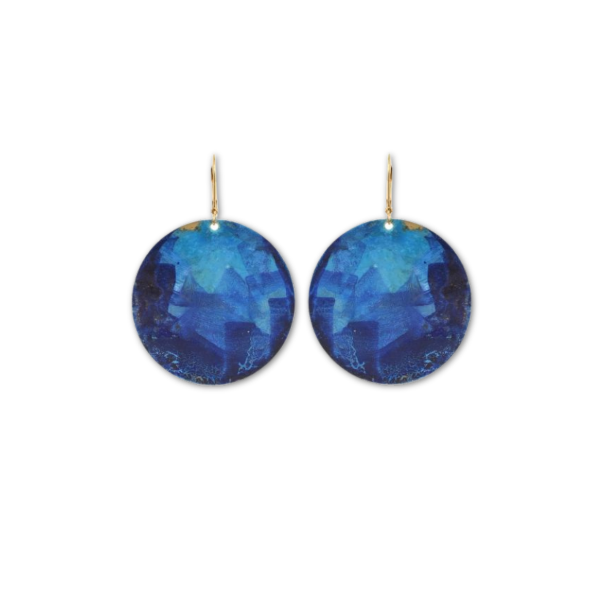 medium blue and patina round disc earrings