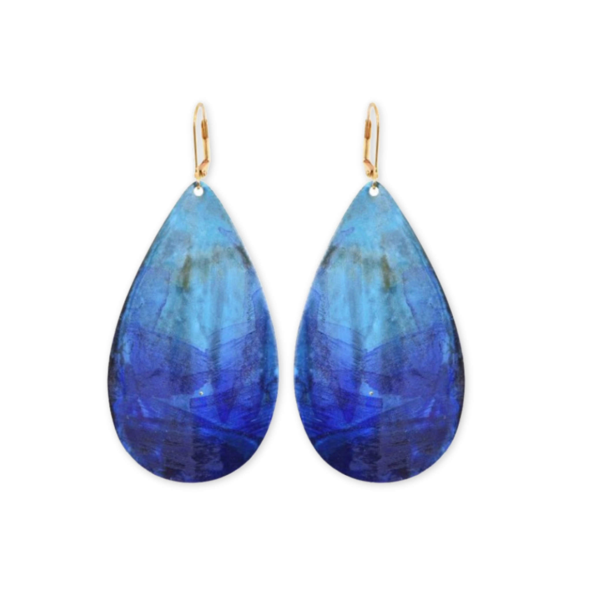 blue and patina teardrop shaped earrings