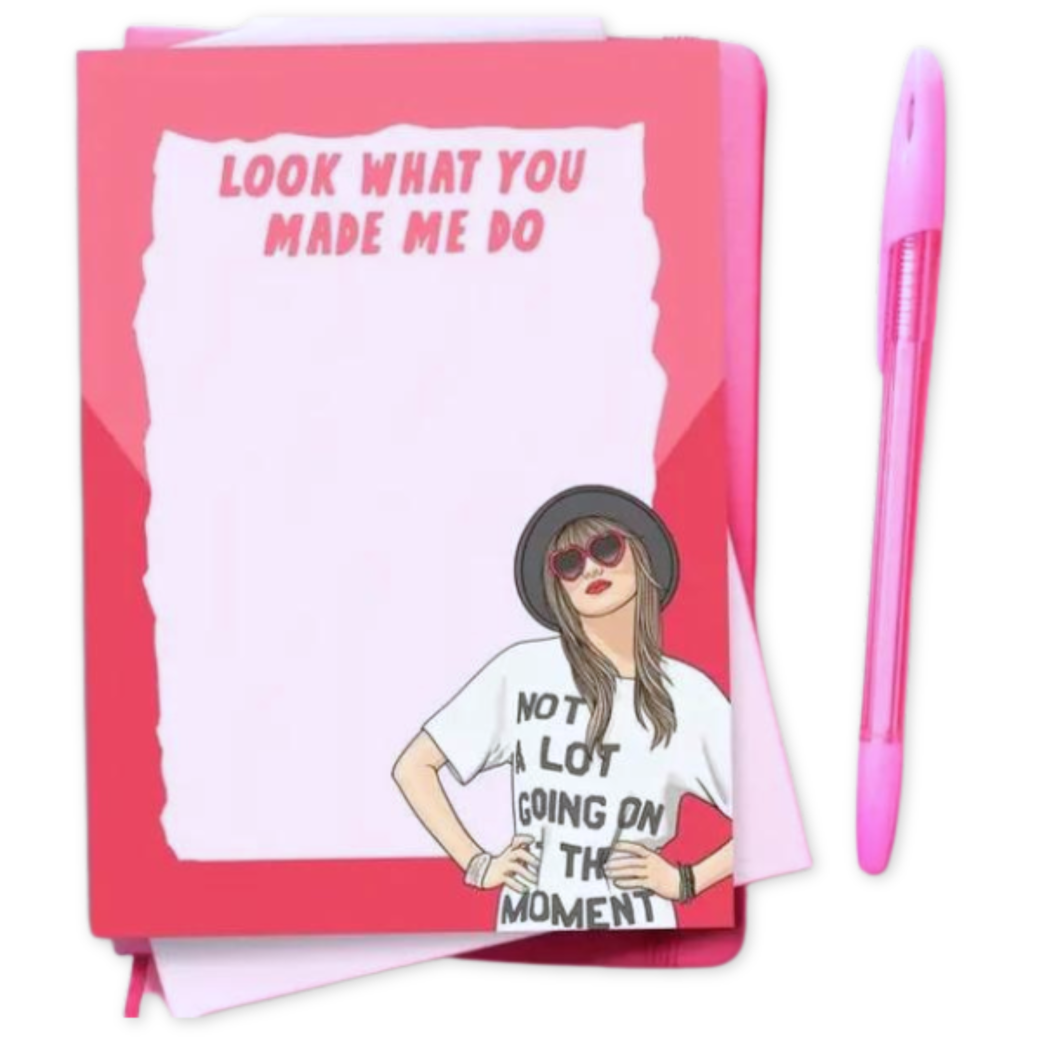 Notepad of Taylor Swift With Look What you made me do written on top 