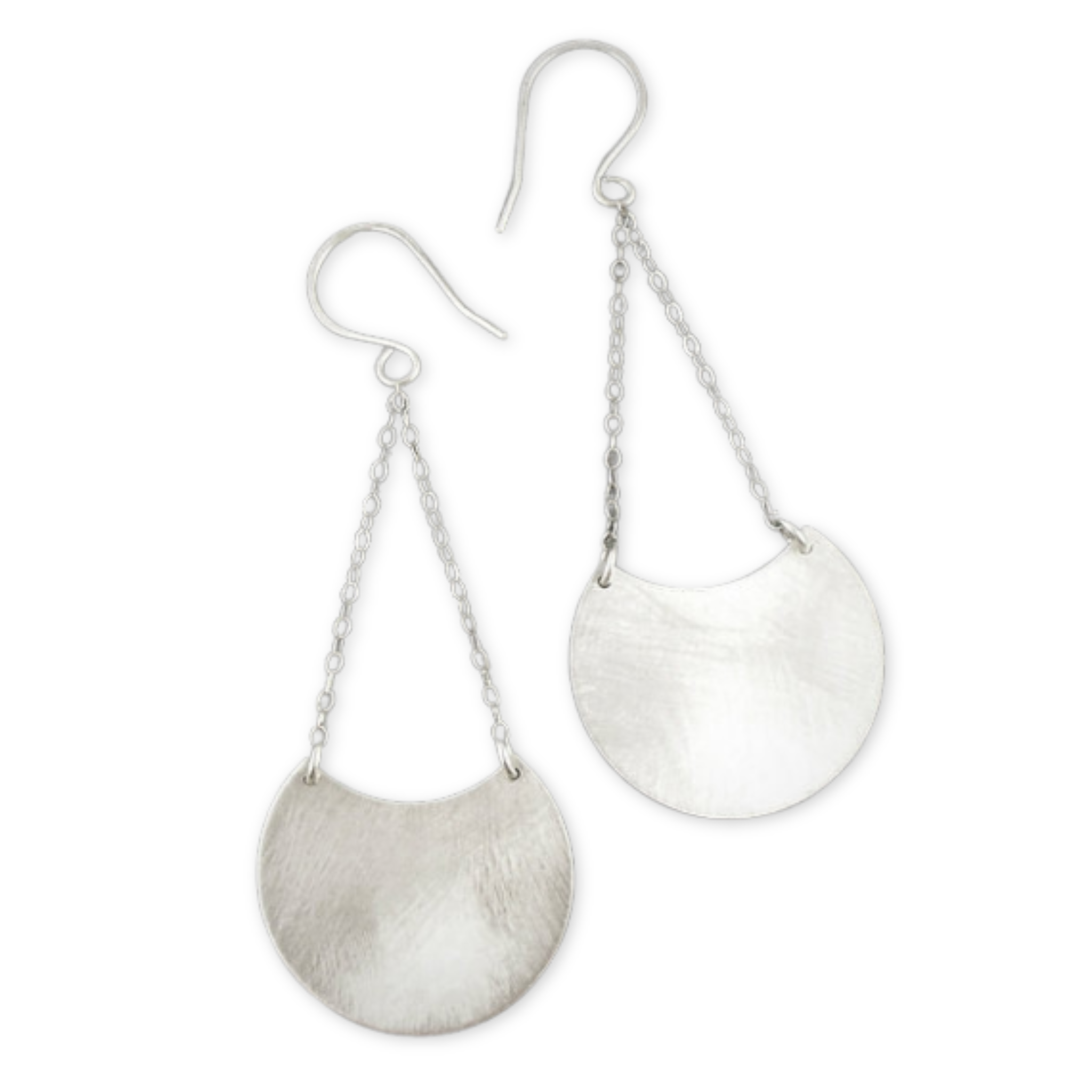 dangle earrings with half moon shape hanging from sterling silver chain