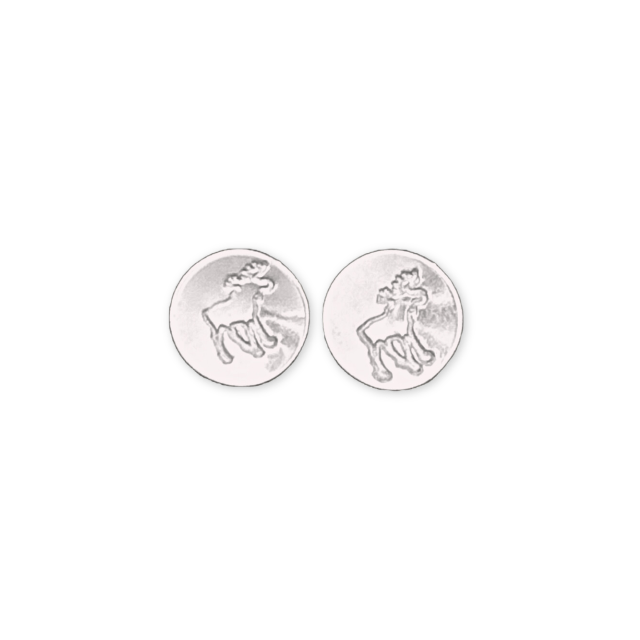 stud earrings with a stamped moose on a small round disc