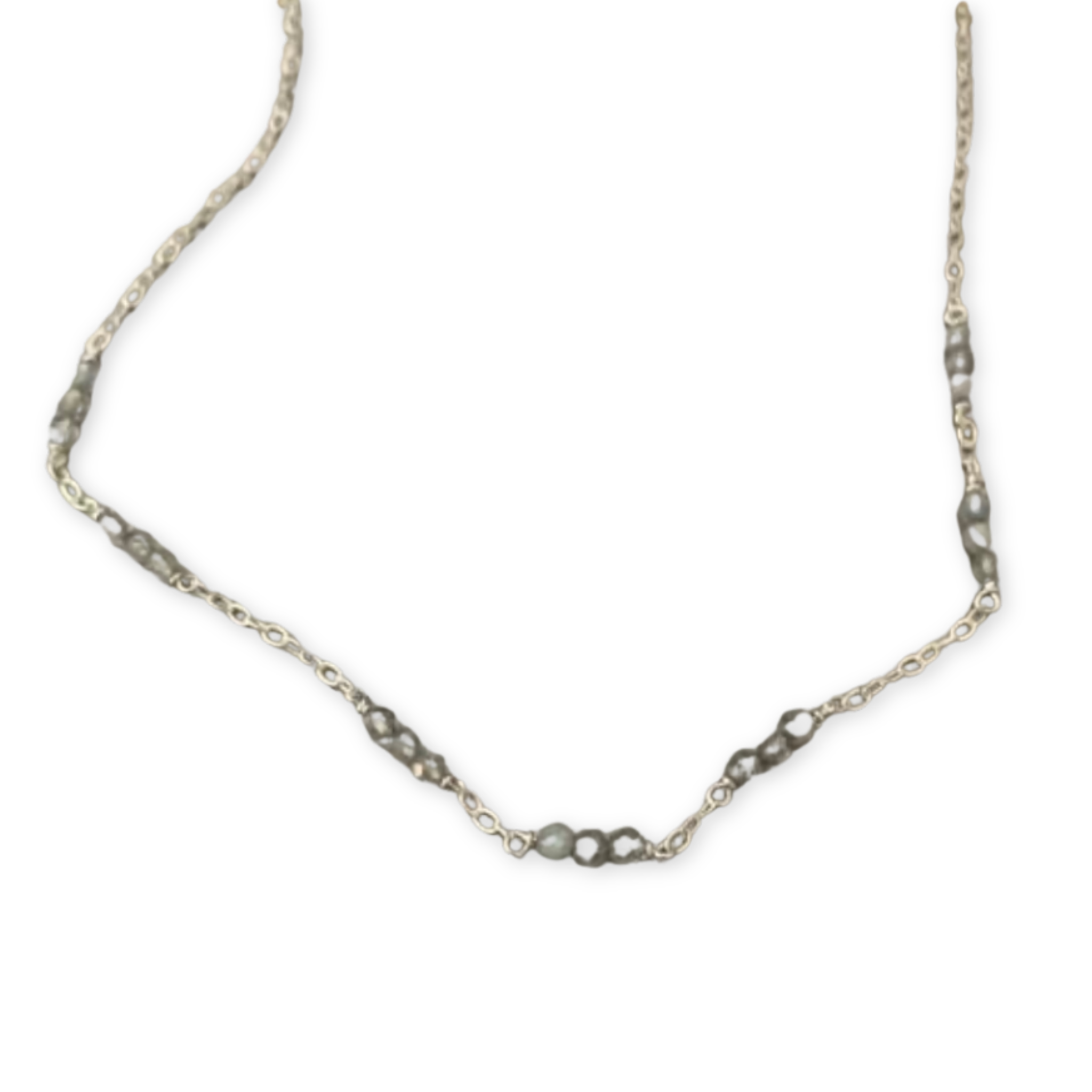 chain necklace with beads that spell out MOM in morse code