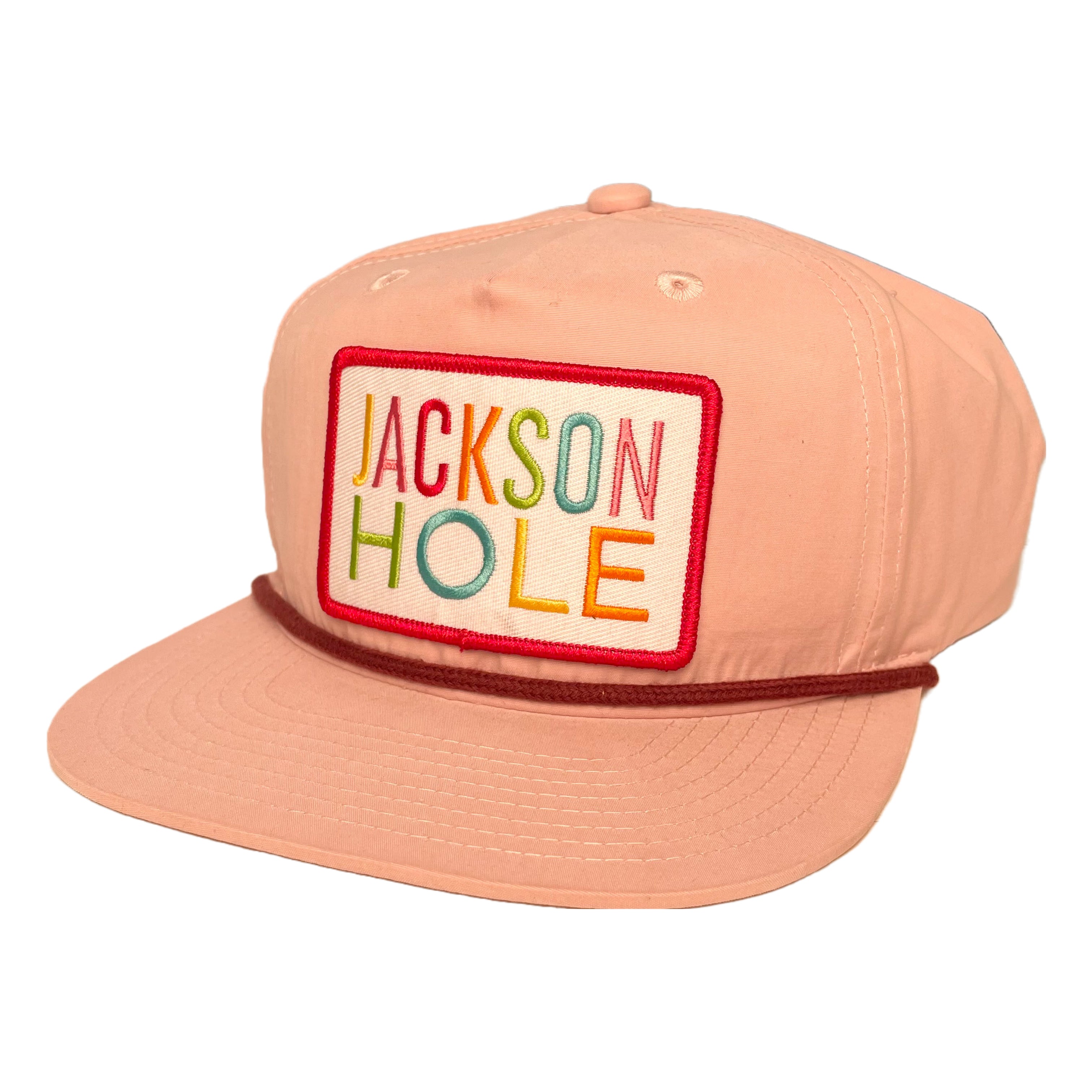 Pink Flat Brim Jackson Hole Rainbow Patch Hat