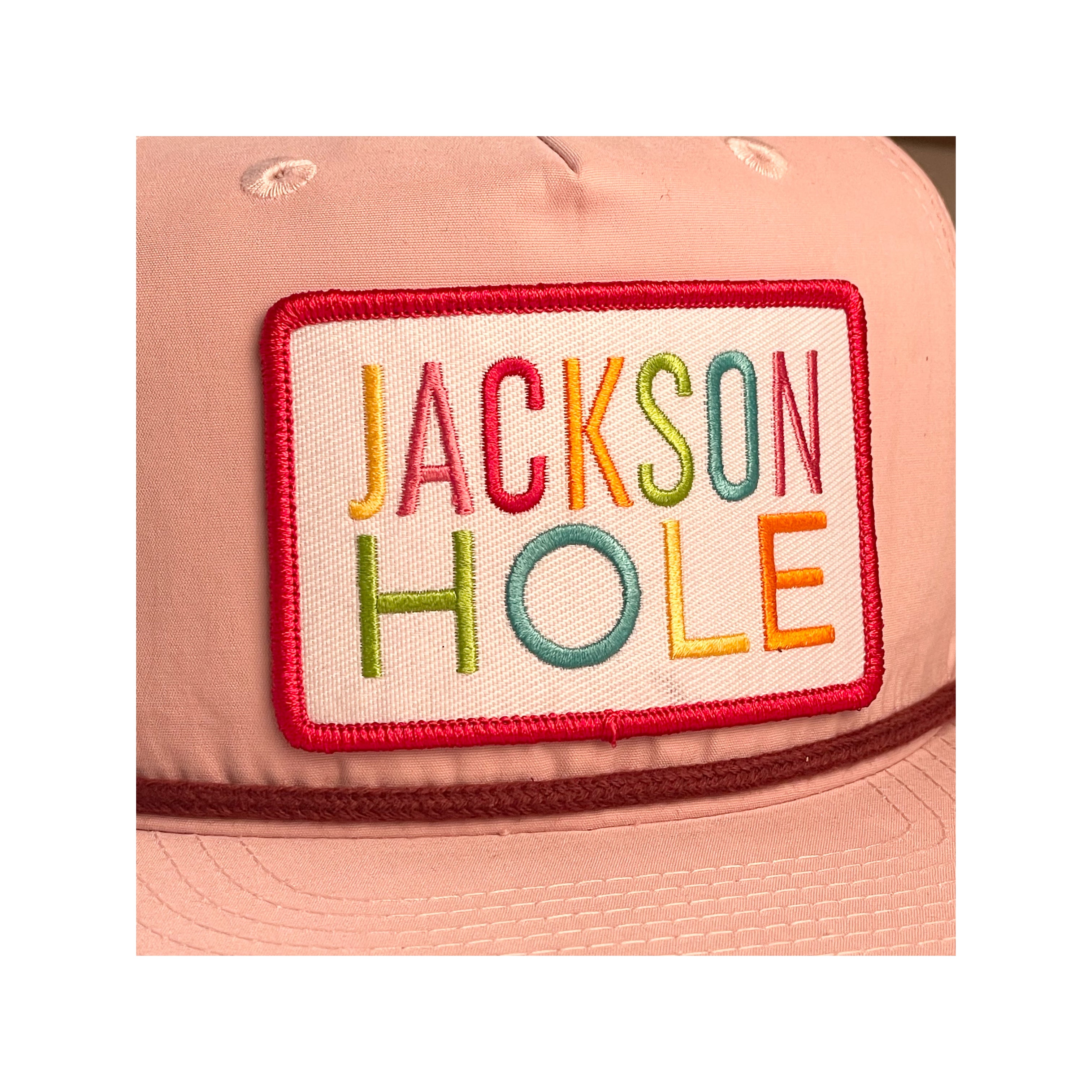 Pink Flat Brim Jackson Hole Rainbow Patch Hat