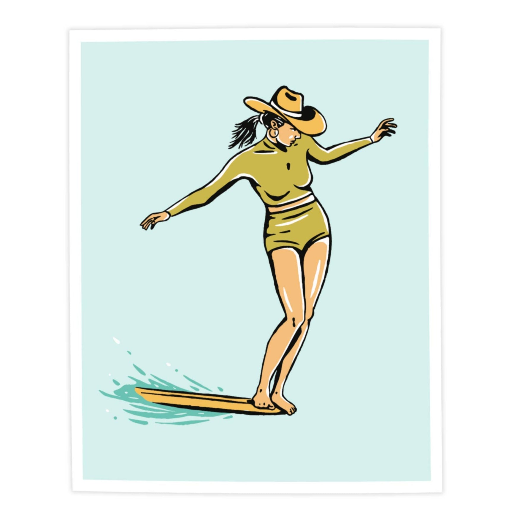 Cowgirl Riding the Nose of a surfboard