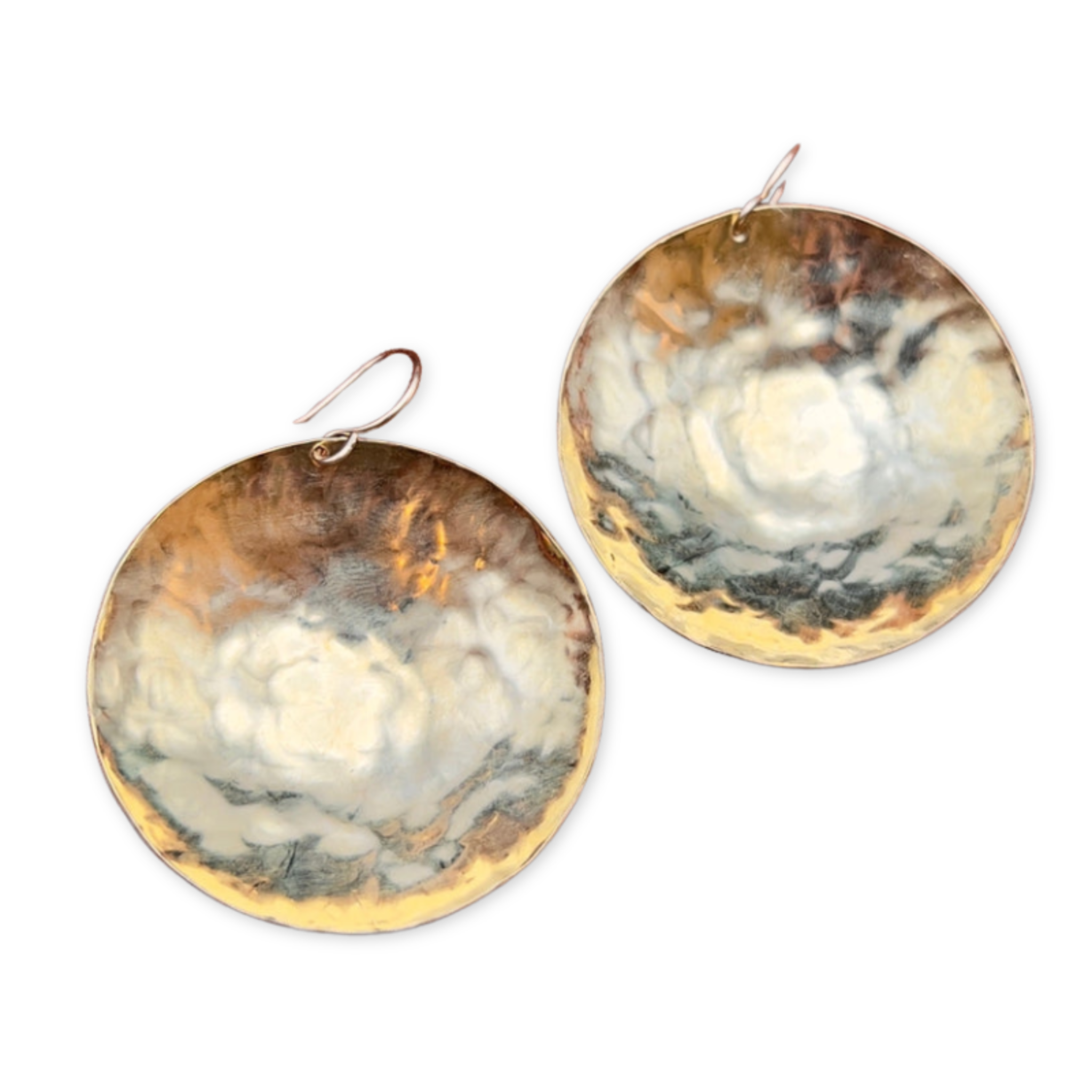 large gold hammered disc earrings