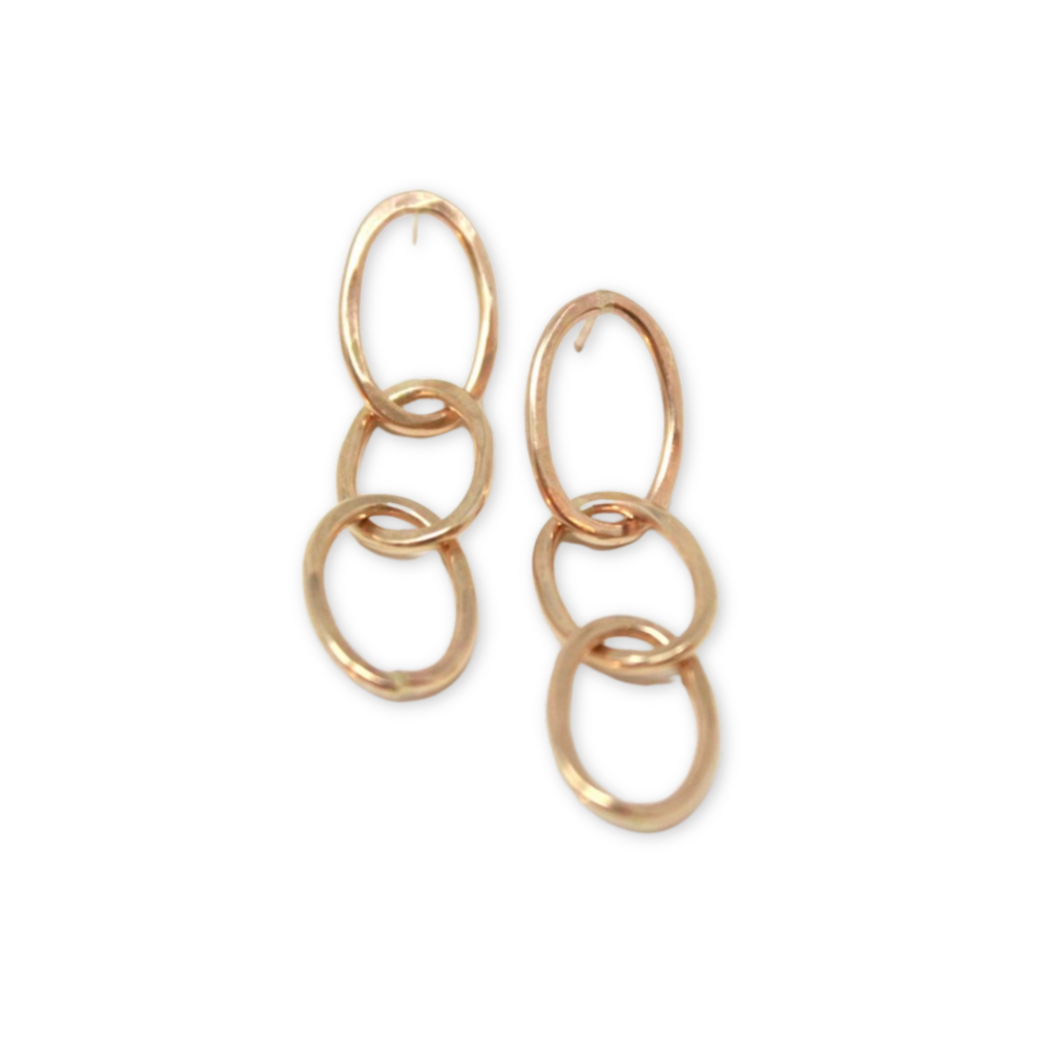 earrings featuring three hand forged and interlaced ovals that dangle from a post
