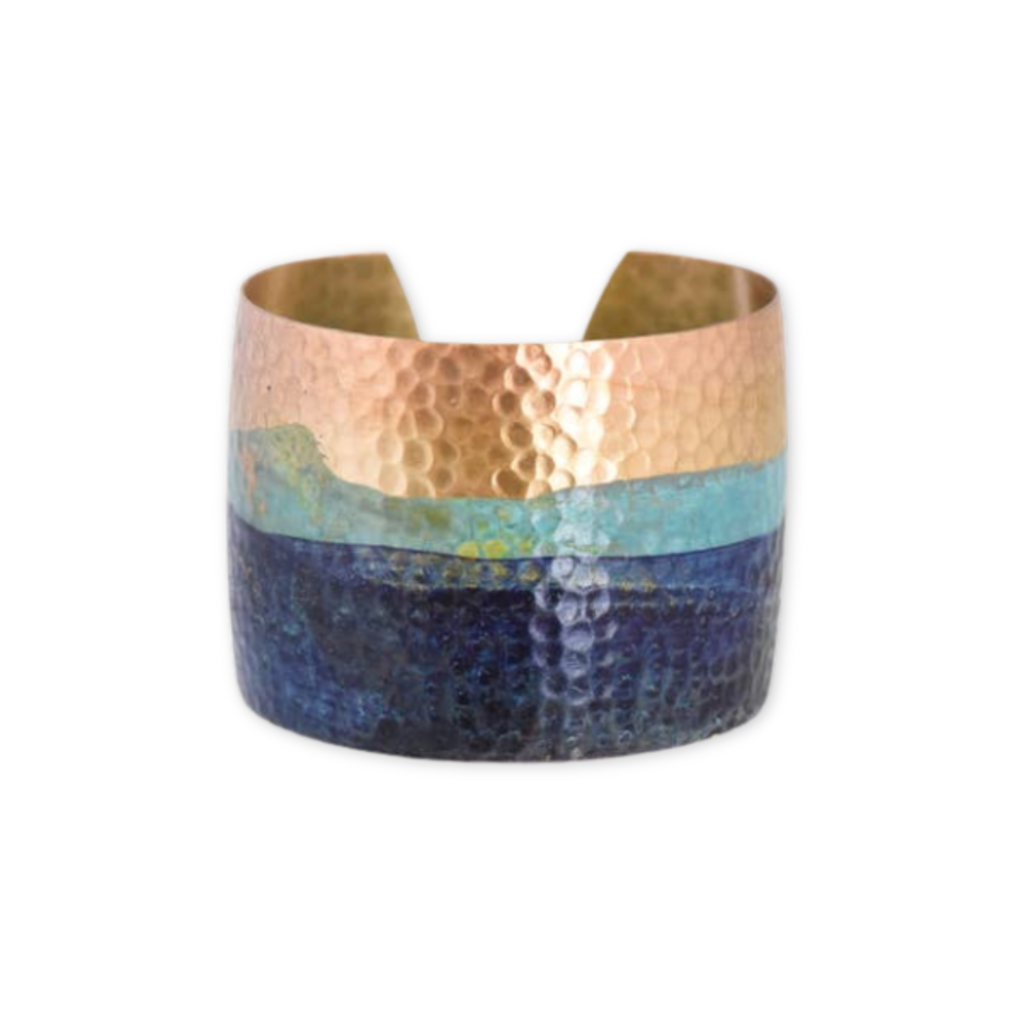 brass patina and blue cuff bracelet
