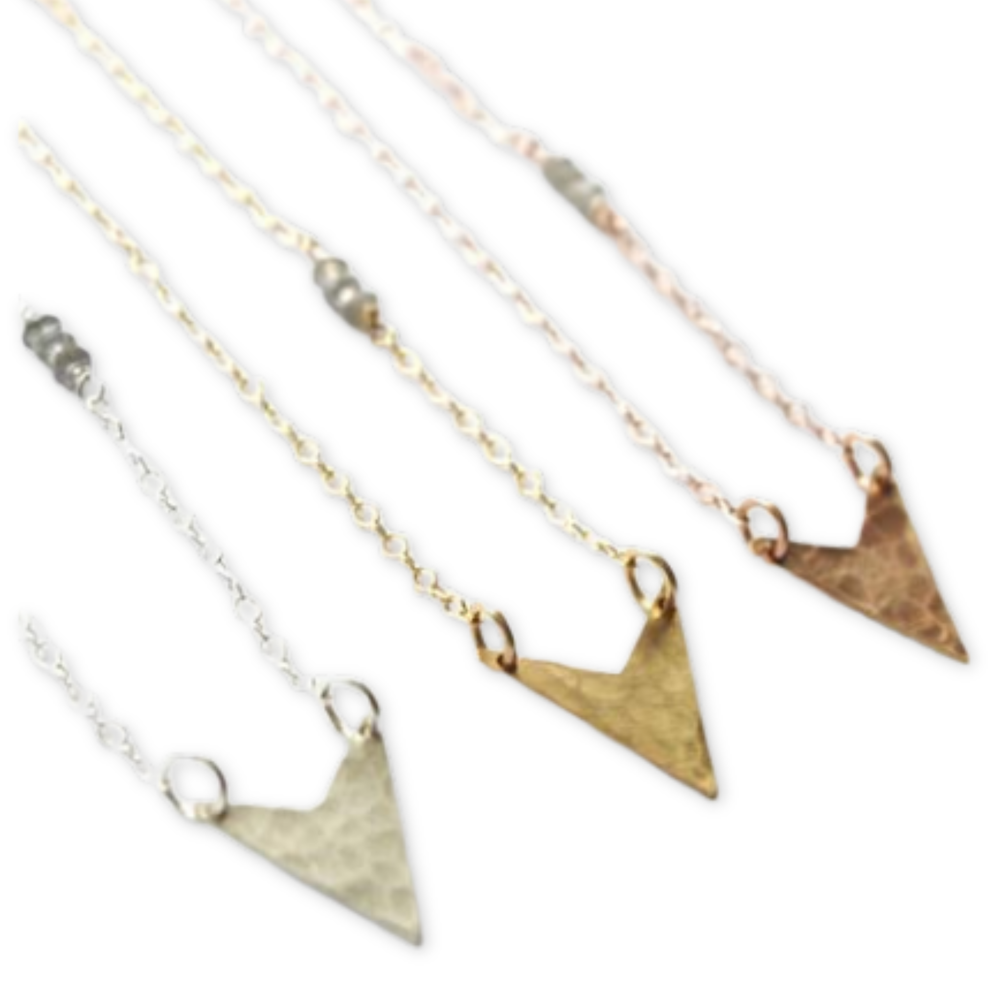 chain necklace with hammered arrowhead inspired pendant