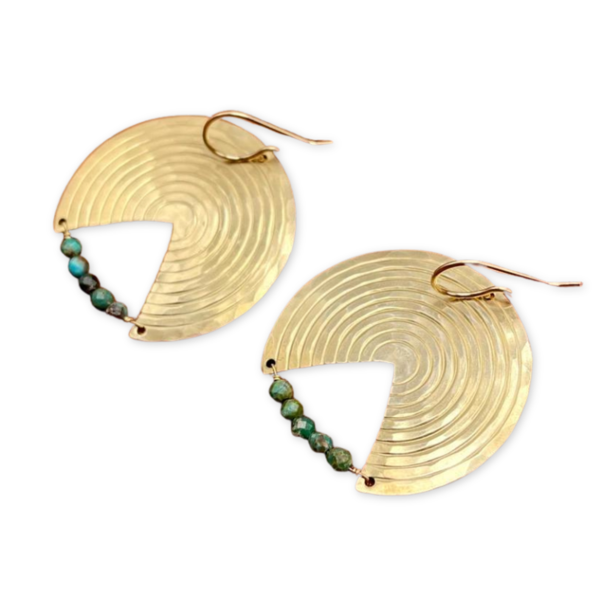 textured round earrings with five turquoise beads
