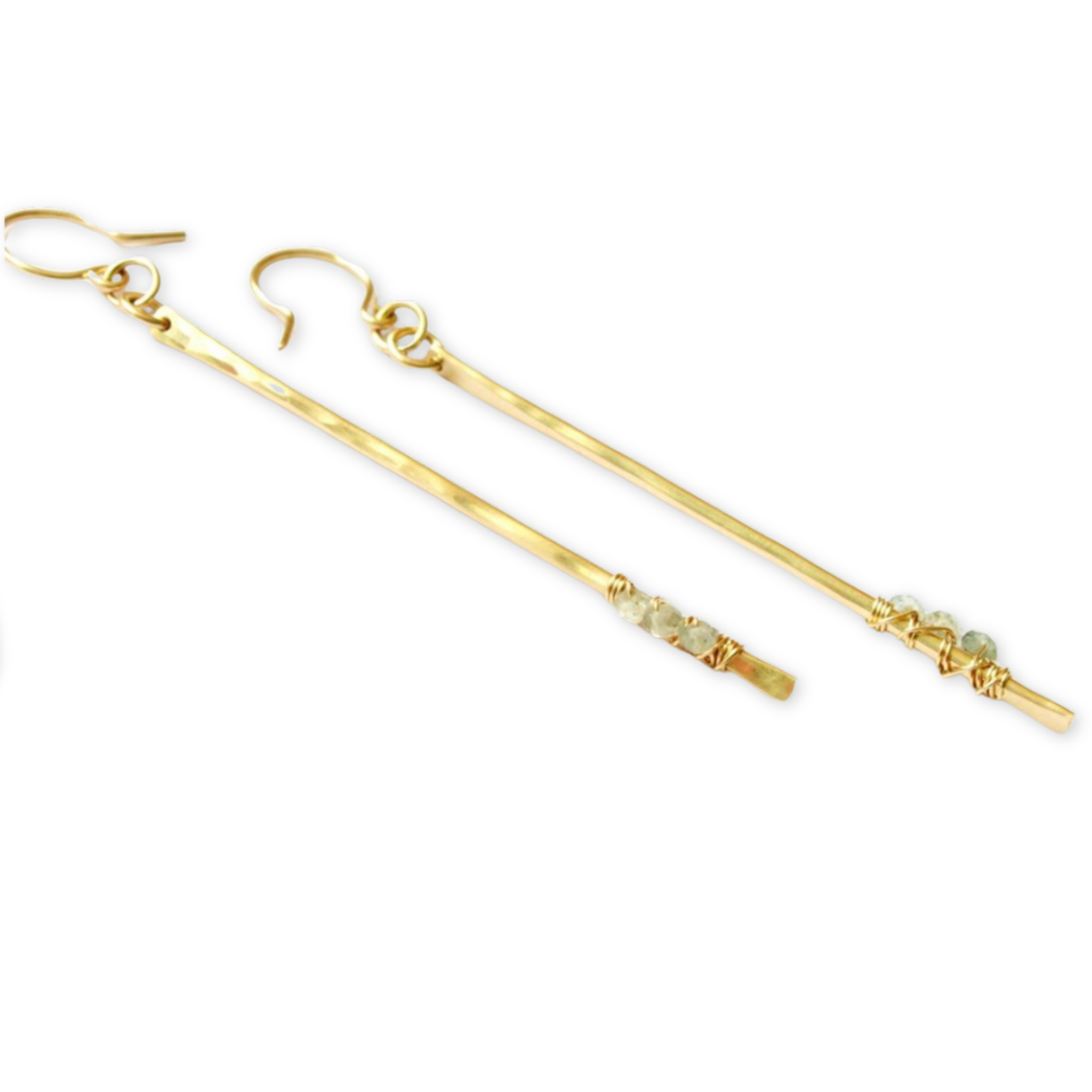 earrings with branch inspired pendants featuring three labradorite wrapped on the bottom