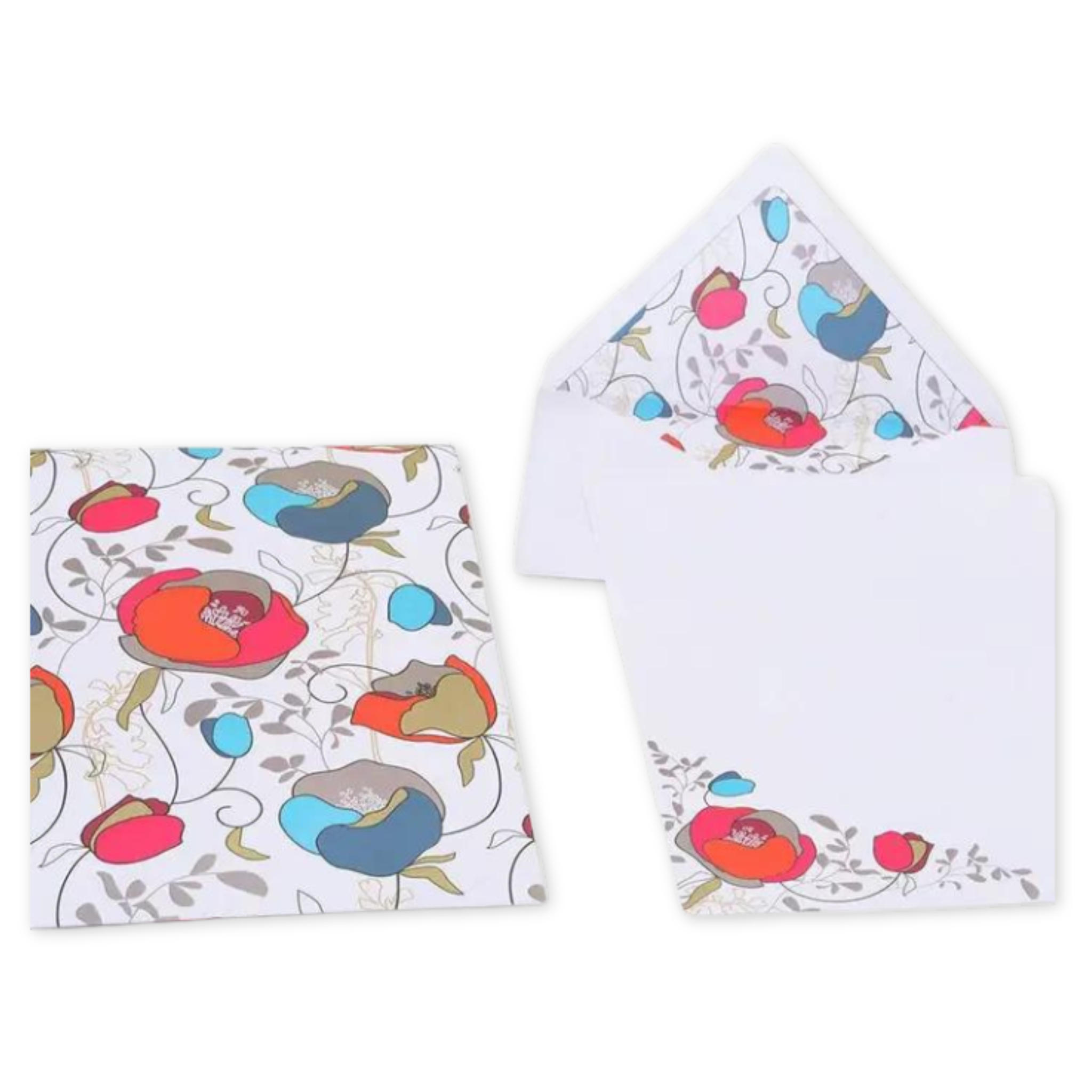 writing sheets with matching lined envelopes with bright floral design