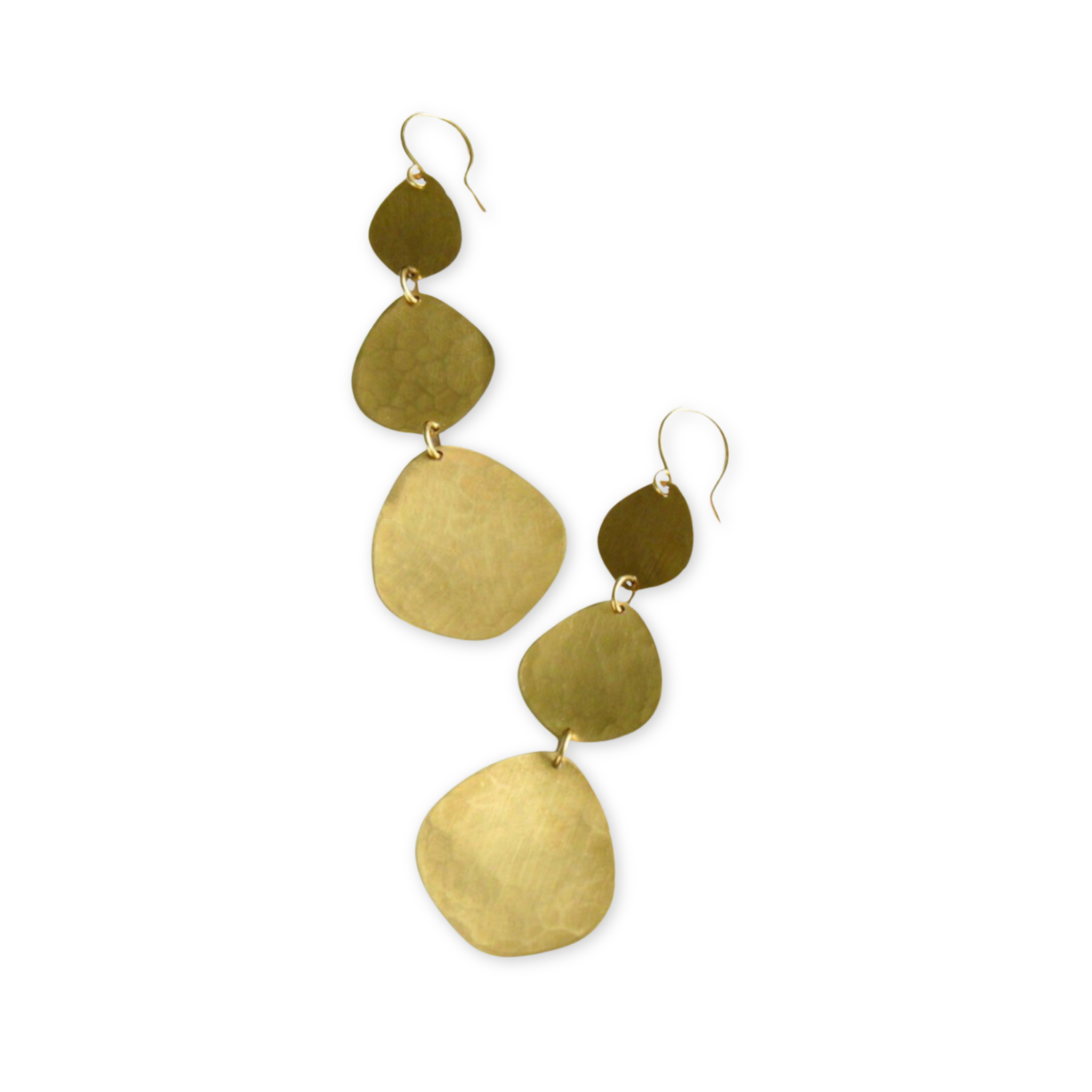 gold earrings with 3 organic shaped discs